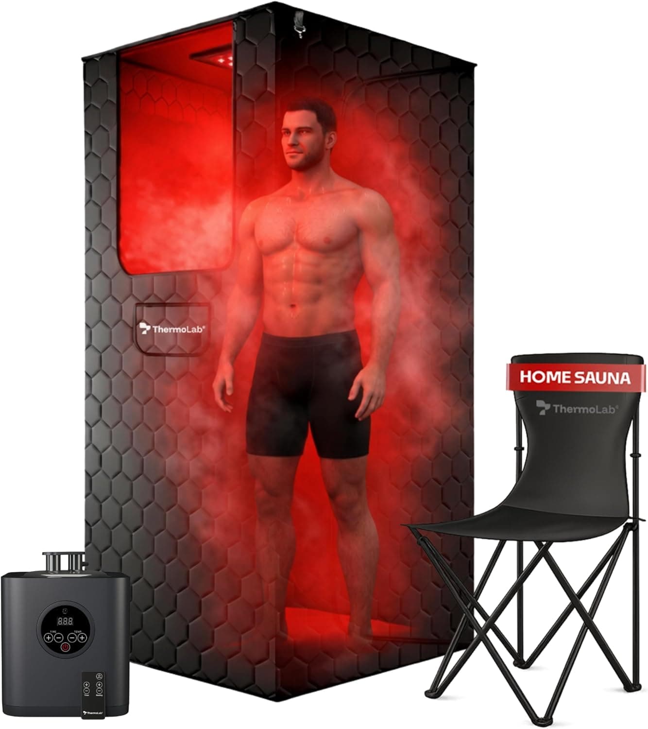 ThermoLab™ 6FT 2026 Premium (Fits 6'2") 4-Layer Steam Sauna with Infrared Light Therapy – 1200W Steamer, 3L Capacity, Remote, Chair – Detox, Relaxation & Muscle Recovery - AuraCore™