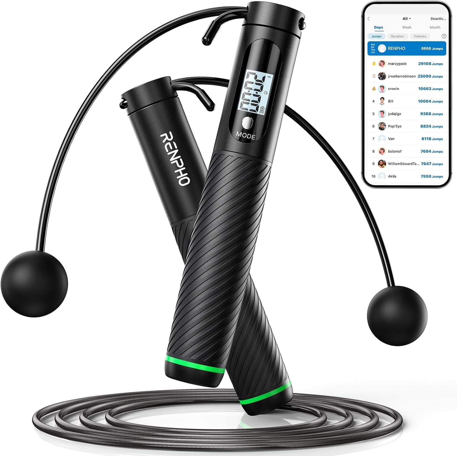 RENPHO Intelligentes Springseil mit Zähler, Springseil verstellbar, App Analysedaten, Springseil Fitness Herren Frauen Kinder, Crossfit Trainingsausrüstung