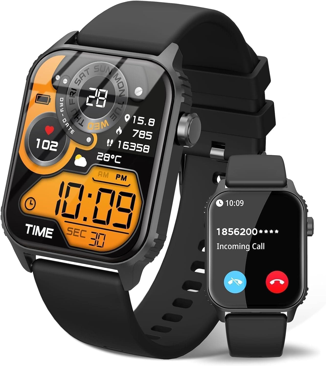 TRAUSI Smart Watches for Women Men, 1.83 inches HD Smartwatch with 120 Sports Modes, Heart Rate/Sleep Monitor, IP67 Waterproof, Bluetooth Call & Music Control for iPhone/Android (Black)