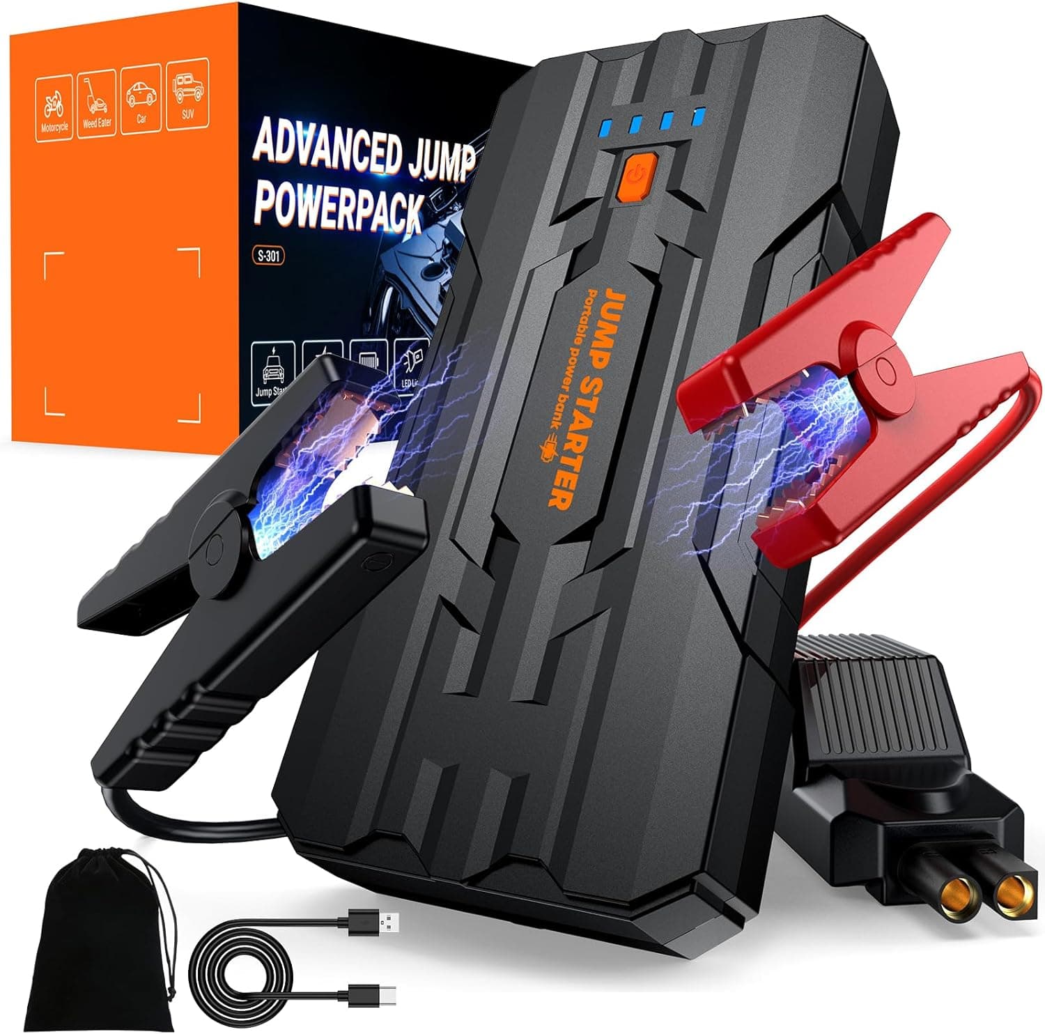 JDMCAR Jump Starter Power Pack - Portable Car Battery Booster Jump Starter for 12V Vehicles and Motorcycles,Car Accessories Power Bank with Jump leads and LED Light,Upgrade