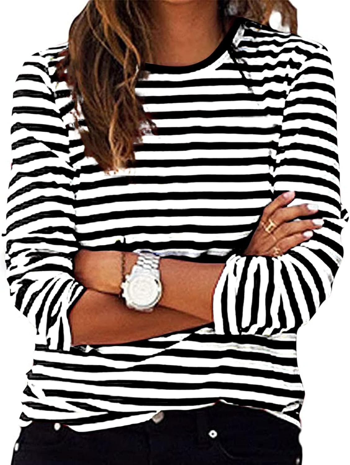 Ladies Striped Tops 2025 Spring Long Sleeve Crewneck Shirts UK Fashion Lightweight Pullover Blouse Dressy Casual Loose Fit Shirts Womens Comfy Going Out Tee Shirts