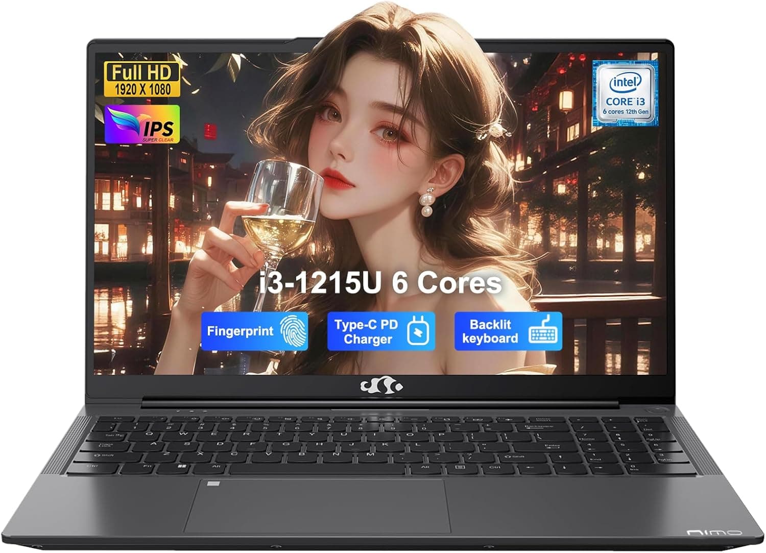 NIMO 15.6" FHD IPS Ultra-Light Laptop, Intel Hexa Cores I3 (Up to 4.4GHz, beat i7-1165G7), 65W PD Fast Charge, 8GB RAM 256GB SSD, Backlit Keyboard, Fingerprint PC for Campus Nomad & Remote Work