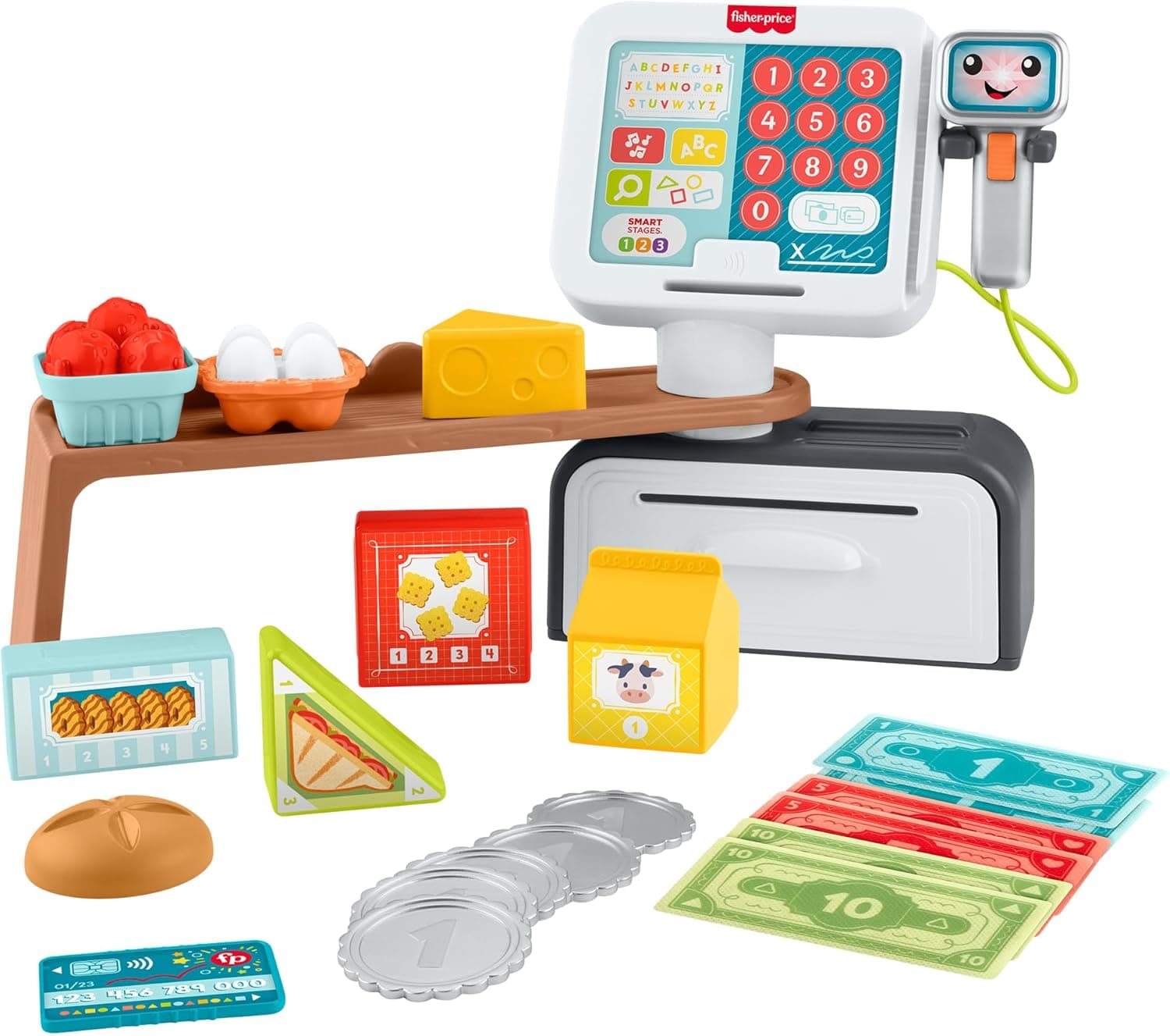Fisher-Price - Registratore di Cassa, Set per l'apprendimento con Oltre 150 Canzoni, Suoni e Frasi, 20 Accessori Inclusi, Versione Italiano +UK+FR+DE, Giocattolo per Bambini, 2+ Anni, JGW97