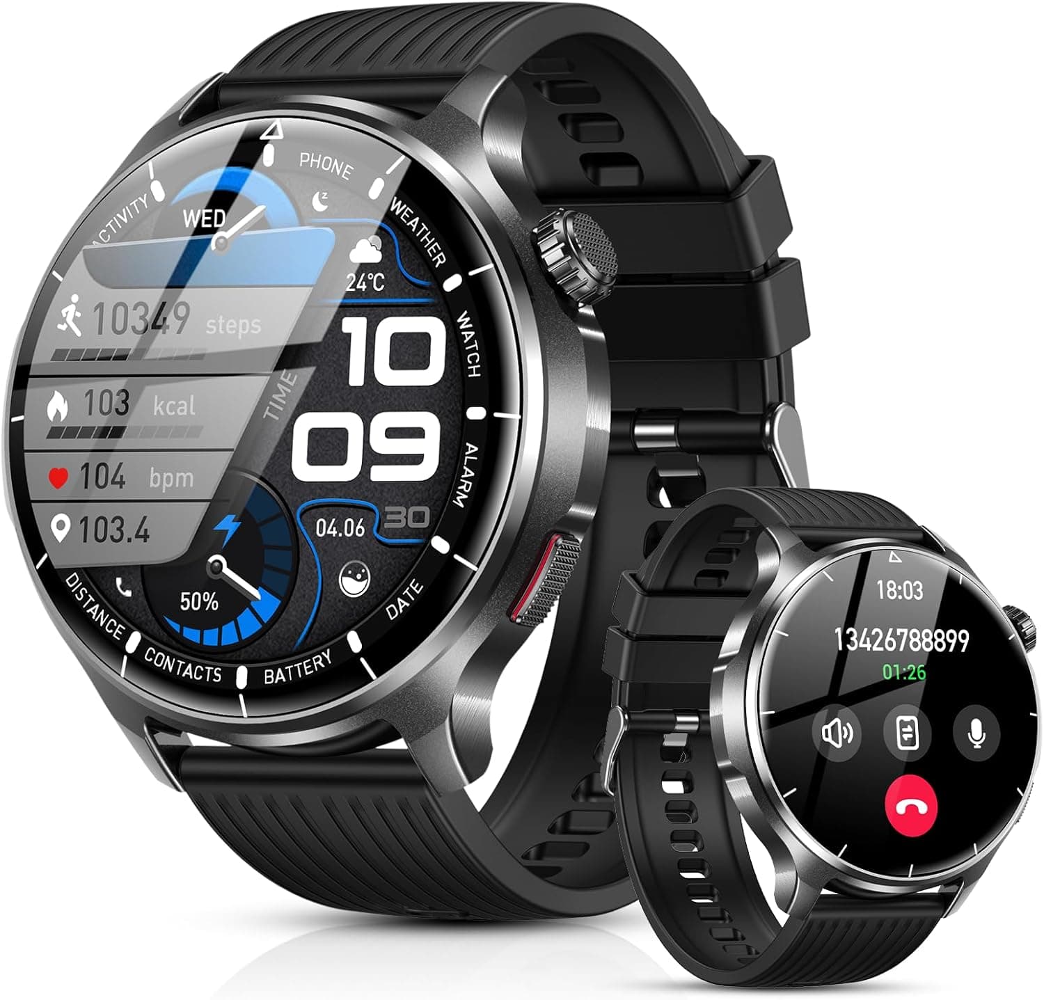 SLOKSFil Reloj Inteligente Hombre Militar con Bluetooth Llamada, 1000mAh Smartwatch Hombre con 1,52" HD/110+ Modos Deportes/24/7 Pulsómetro/Sueño/IP68 Impermeable/Podómetro Android iOS (Silica)