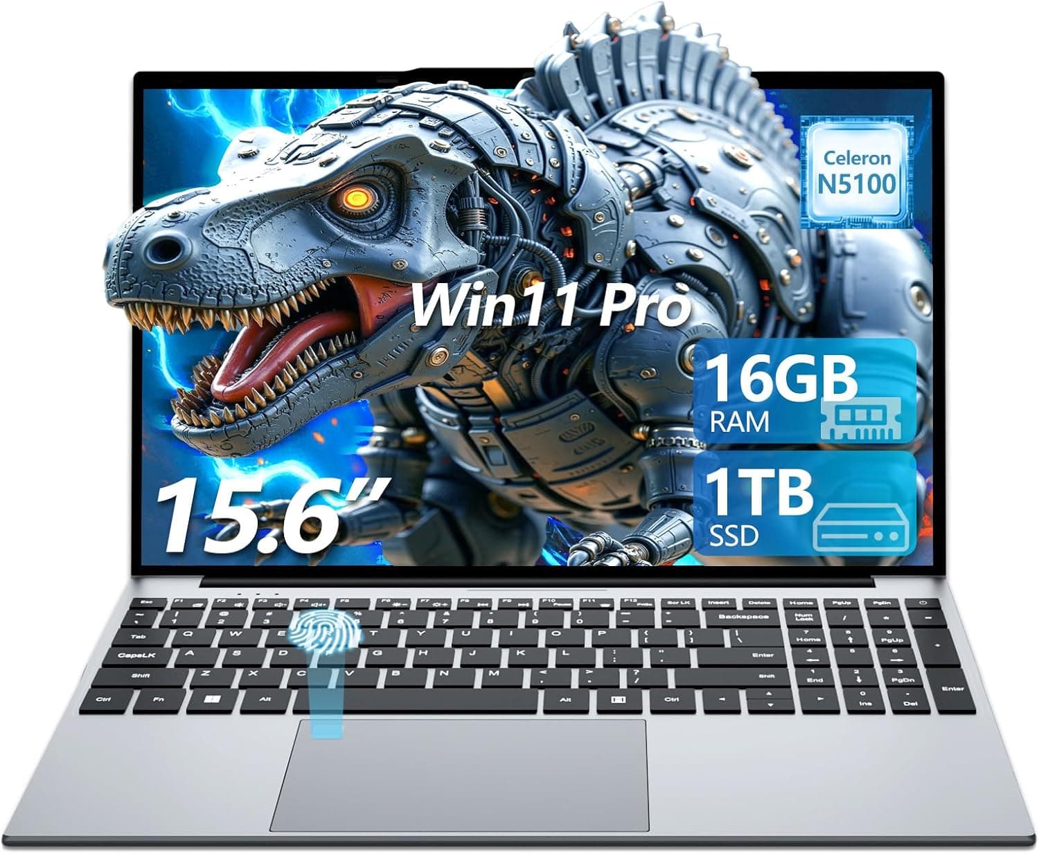 15.6 inch Laptop, 16GB DDR4 RAM 1TB SSD Celeron N5100 CPU Laptops, Notebook with Fingerprint Unlock, Backlit Keyboard, USB 3.0 * 2, WiFi 5, Mini HDMI Supports TF Expansion 64GB Laptop Computer