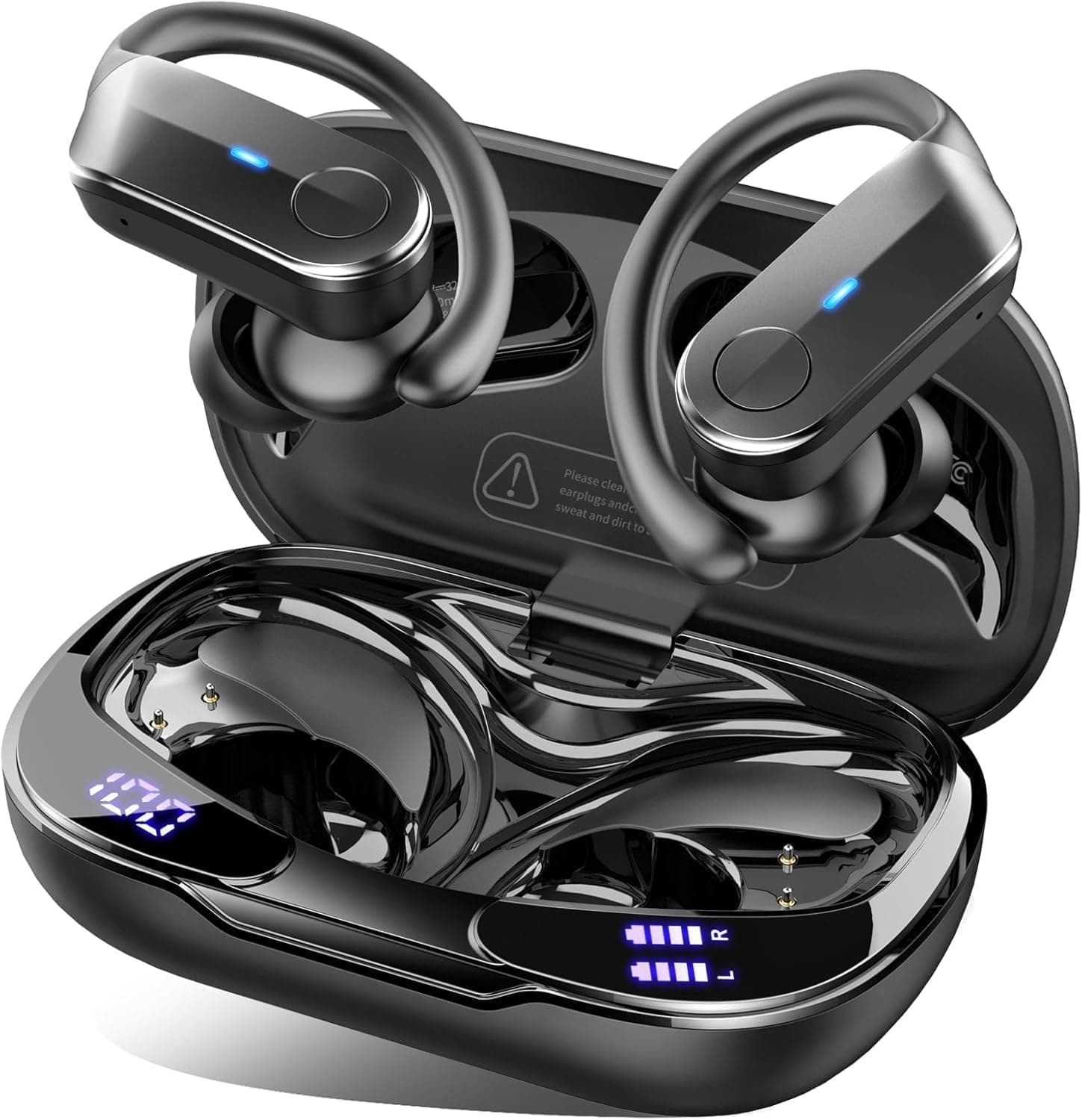 Cuffie Bluetooth 5.4 Sport, Auricolari Bluetooth 70 Ore HiFi Stereo,Cuffie Wireless Impermeabili IPX8,4 ENC Cancellazione Rumore Mic,Con Display a LED, Headphones Per Corsa e Sport Estremi, USB-C