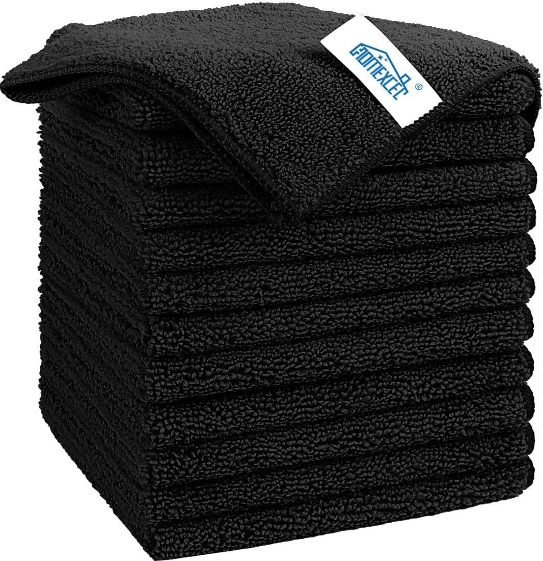 HOMEXCEL Microfasertücher 12 Stück, Schwarz Mikrofasertücher Mikrofaser Reinigungstücher Putzlappen Küch Geschirrtücher für Küche,Glas, Auto, Motorrad, Fenster, 30 x 30 cm