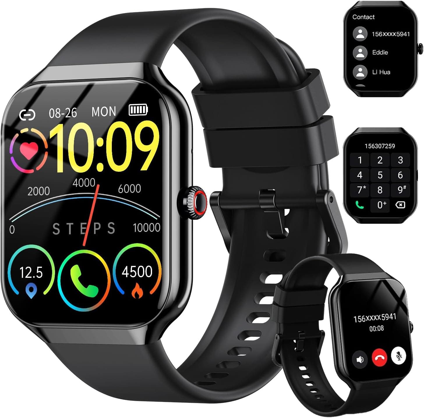 2026 Reloj Inteligente Hombre Mujer, 1.96" Smartwatch con Llamadas Bluetooth y Whatsapp Notificación, IP68 Pulsera Actividad con 100+ Modos Deportivos, Pulsómetro, Monitor de Sueño para Android iOS