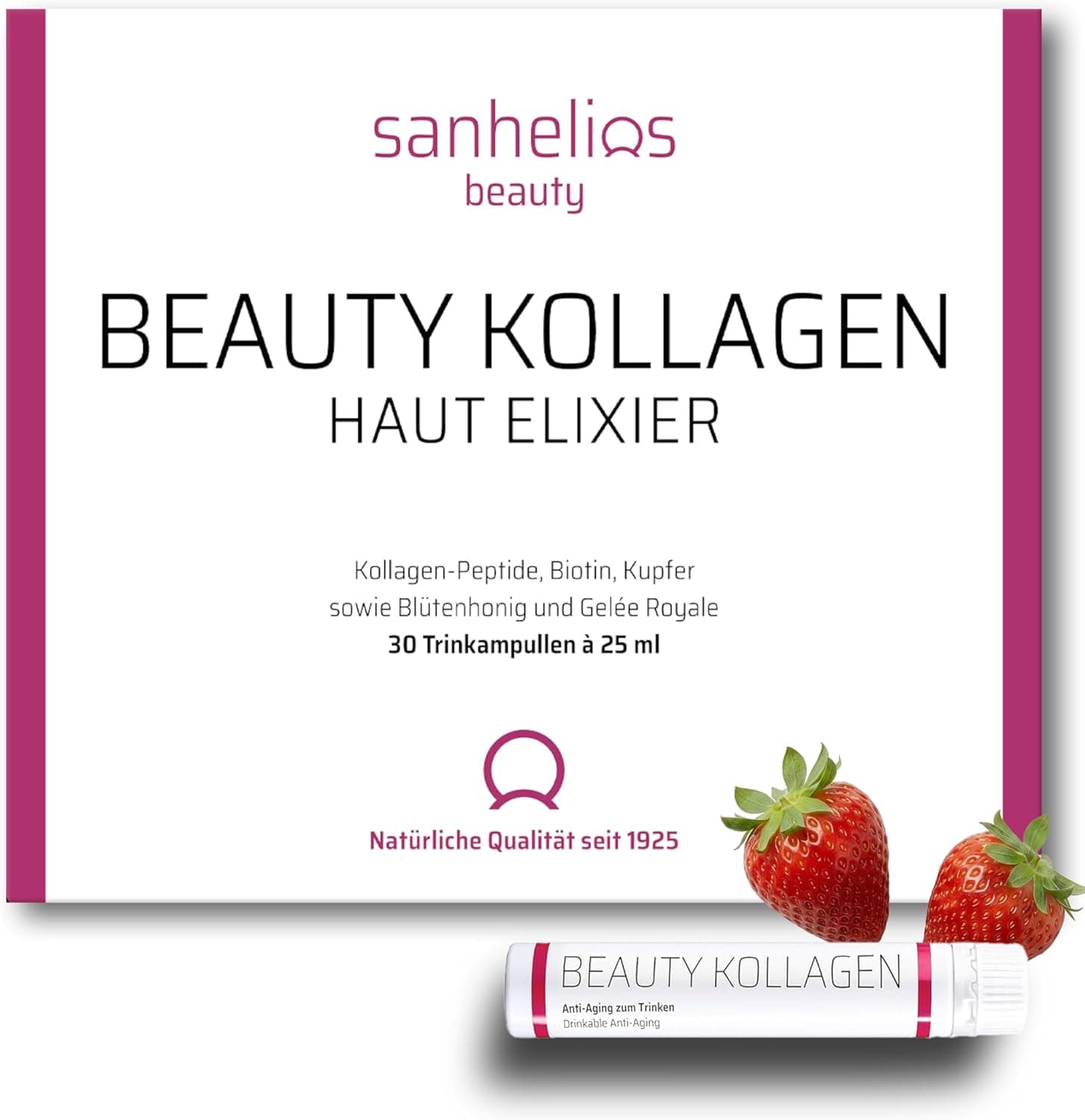 Sanhelios Beauty Kollagen HAUT-ELIXIER – Anti Aging zum Trinken* - der Testsieger - 30 Trinkampullen - 2500 mg Premium-Kollagen-Peptide + Biotin, Kupfer & Vitamin C, Blütenhonig & Gelée Royale