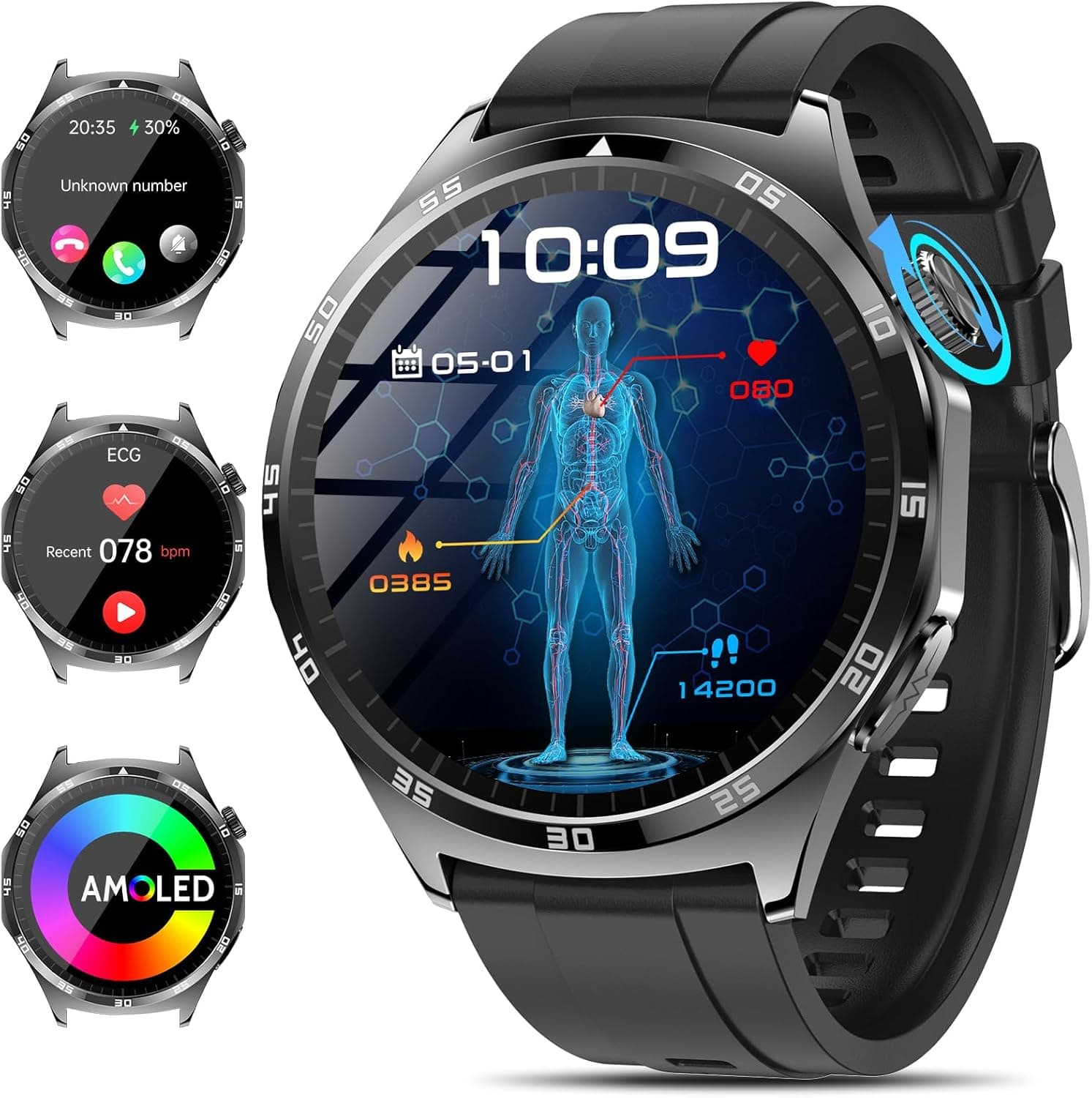 2026 Nuovo Smartwatch Uomo ECG/HRV/Sonno/BMI/Lipidi/Acido Urico, 1.43"AMOLED Salute Orologio Fitness con Chiamate, 24h Pressione Sanguigna/Temperatura Corporea/Cardiofrequenzimetro, per Android/iOS