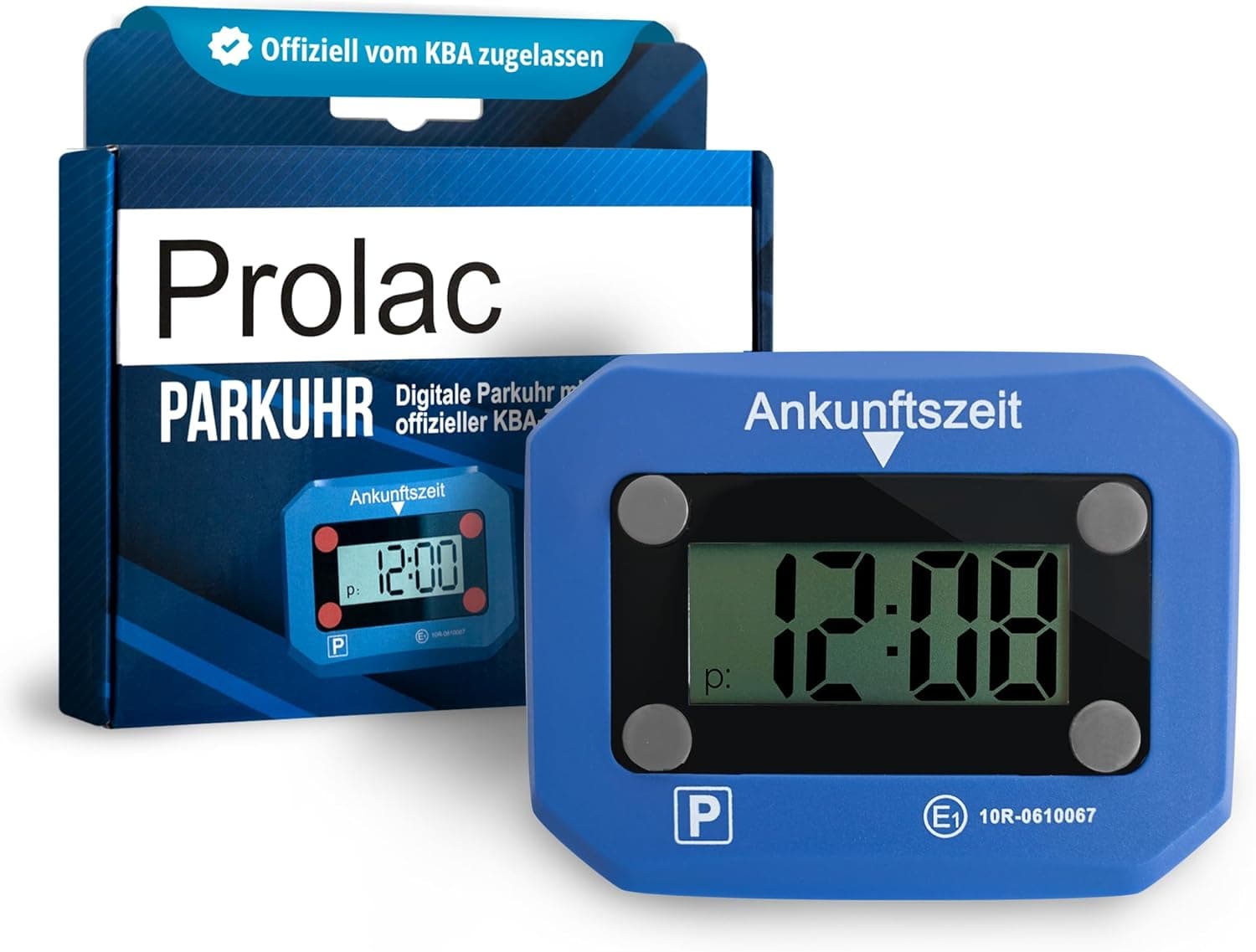 PROlac Elektronische Parkscheibe mit offizieller KBA Zulassung – Intelligente Parkscheibe elektrisch mit Zulassung – Digitale Parkscheibe Auto mit Nachtmodus und Taktungseinstellung (Blau)