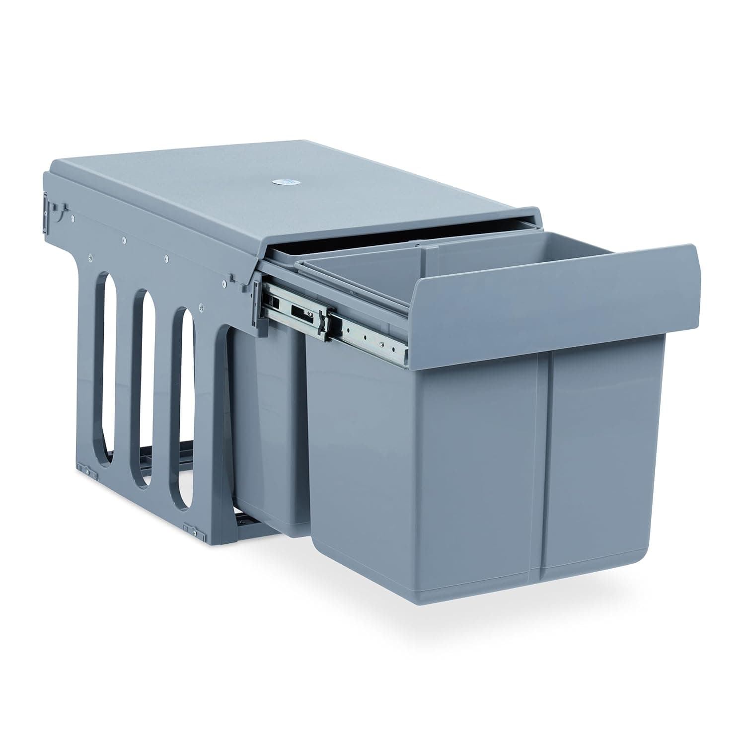 Relaxdays Pattumiera ad Incasso da Cucina, Estraibile, Doppio Contenitore Ciascuno 15 l Plastica 35,1x34,3x48 cm, Grigio