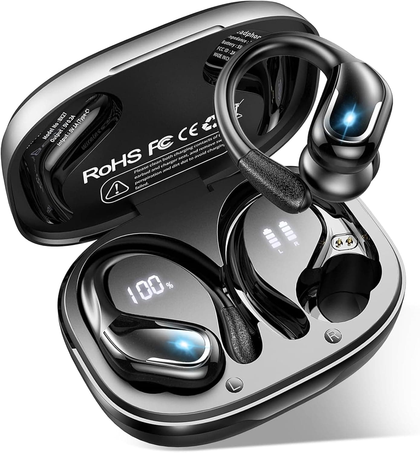 Bluetooth Kopfhörer Sport, 75Std 2026 Kopfhörer Kabellos Bluetooth 5.4, App mit EQ, Hi-Fi Stereo, ENC Noise Cancelling Headphone, IPX8 Wasserdicht Earbud, USB-C in-Ear Ohrhörer Joggen Gym Android iOS