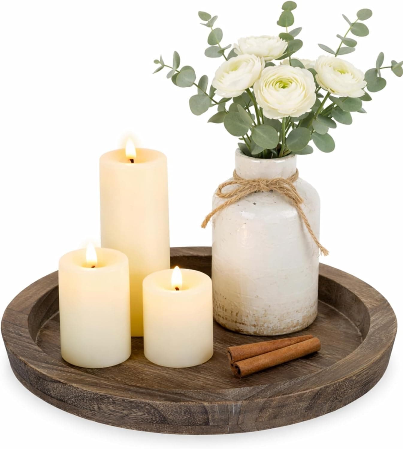Hanobe Wooden Candle Holder Tray: Round Decorative Candle Plate Farmhouse Table Centerpiece Rustic Wood Tealight Pillar Trays for Christmas Wedding Halloween Home Decor