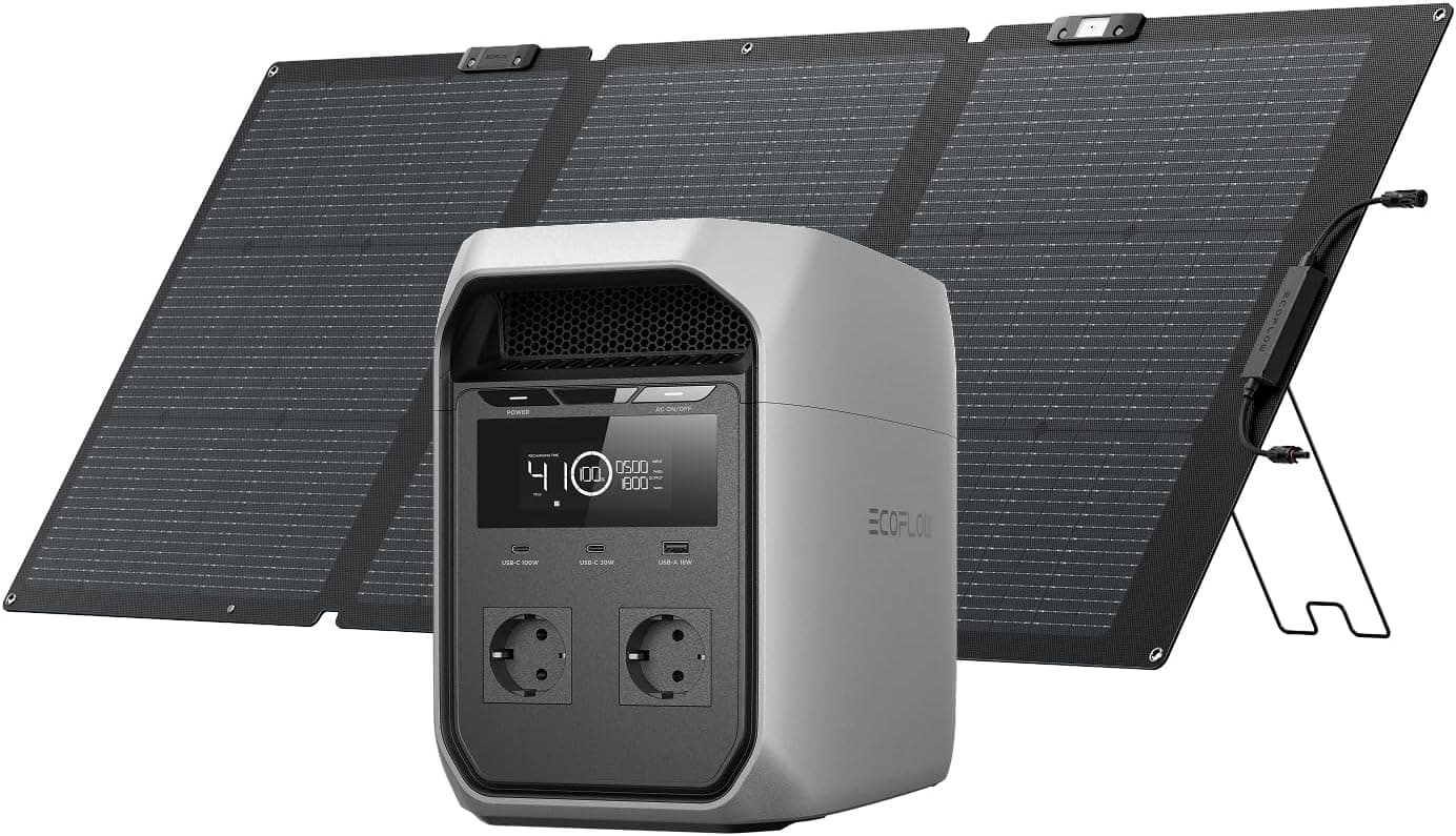 Estación de energía portátil EF ECOFLOW DELTA 3 Classic con panel solar 160 W, batería LiFePO4 1024 Wh, salida CA 1800 W (pico 3600 W), USB-C 100 W, generador solar para camping/caravana