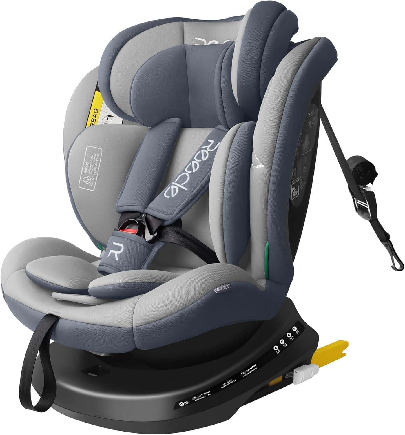 Reecle I-Size 360 Girevole Seggiolino Auto con ISOFIX, 40-150cm(Gruppo 0 + 1/2/3, 0-36 kg), ca. 0-12 anni (Grigio)