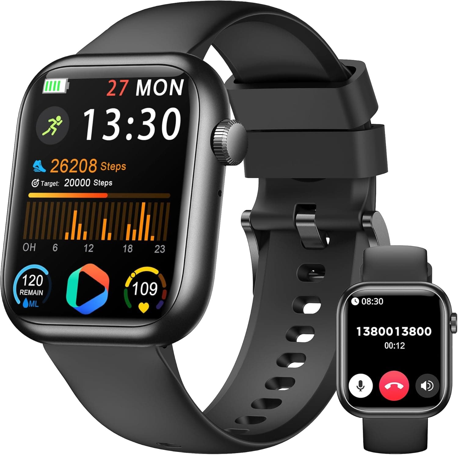 Smartwatch Uomo Donna, 1.83'' Orologio Smartwatch con Chiamata Bluetooth,Pressione Sanguigna/Cardiofrequenzimetro/Sonno,Contapassi,120+ Modalità Sportive, Impermeabile IP68 Smart Watch per Android&iOS