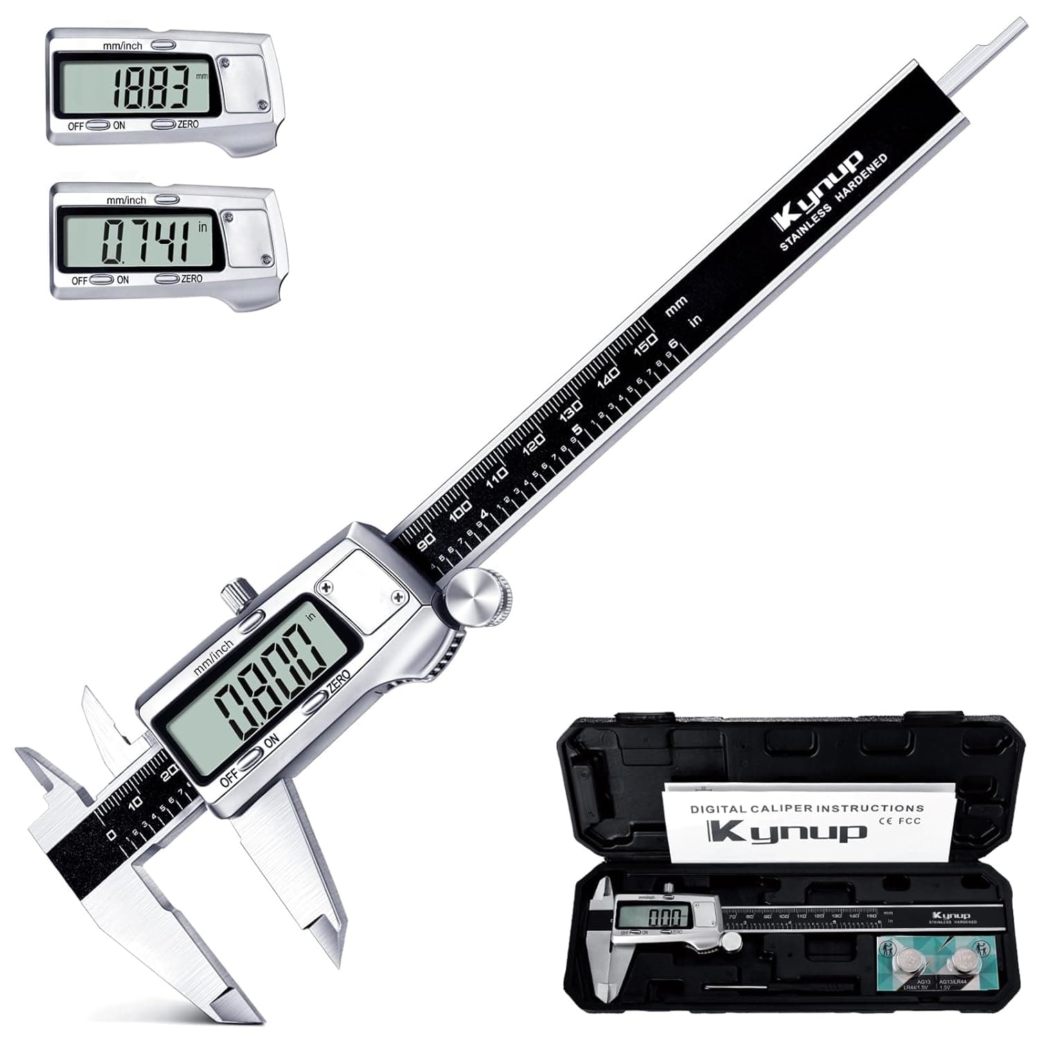 Kynup Digital Caliper, 150mm Electronic Calipers Measuring Tool, Precision Digital Tool Vernier Micrometer Measuring Tools with Mm/Inch Conversion