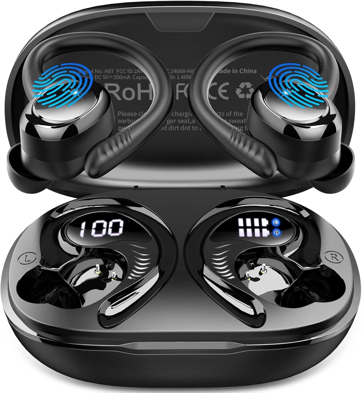 Bluetooth 5.4 Kopfhörer Sport, 2026 Neu In Ear Kopfhörer Kabellos Bluetoothmit 4 ENC Mic/6D Stereo, 50H Noise Cancelling Ear buds, Over-Ear Sportkopfhörer mit Ohrhaken, IP7 Wasserdicht Ohrhörer