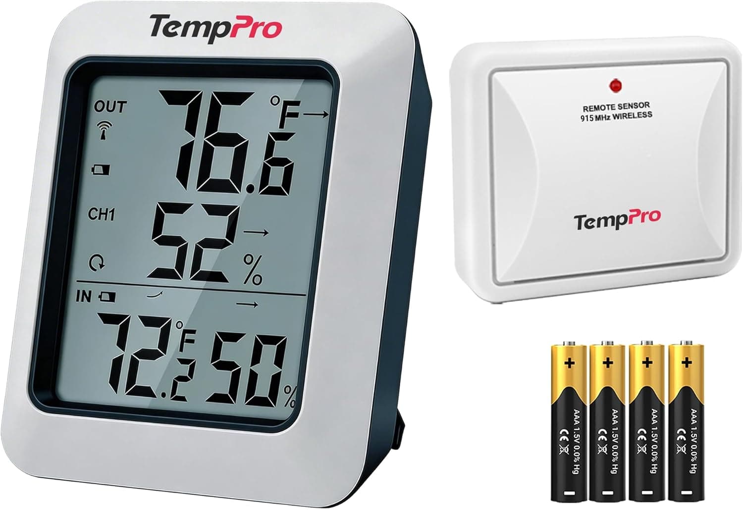 TempPro TP60 Wireless Indoor Outdoor Thermometer Hygrometer with Large LCD Display, No Hub or App Required, 500ft Wireless Range for Home Greenhouse Garage RV (Previously ThermoPro)