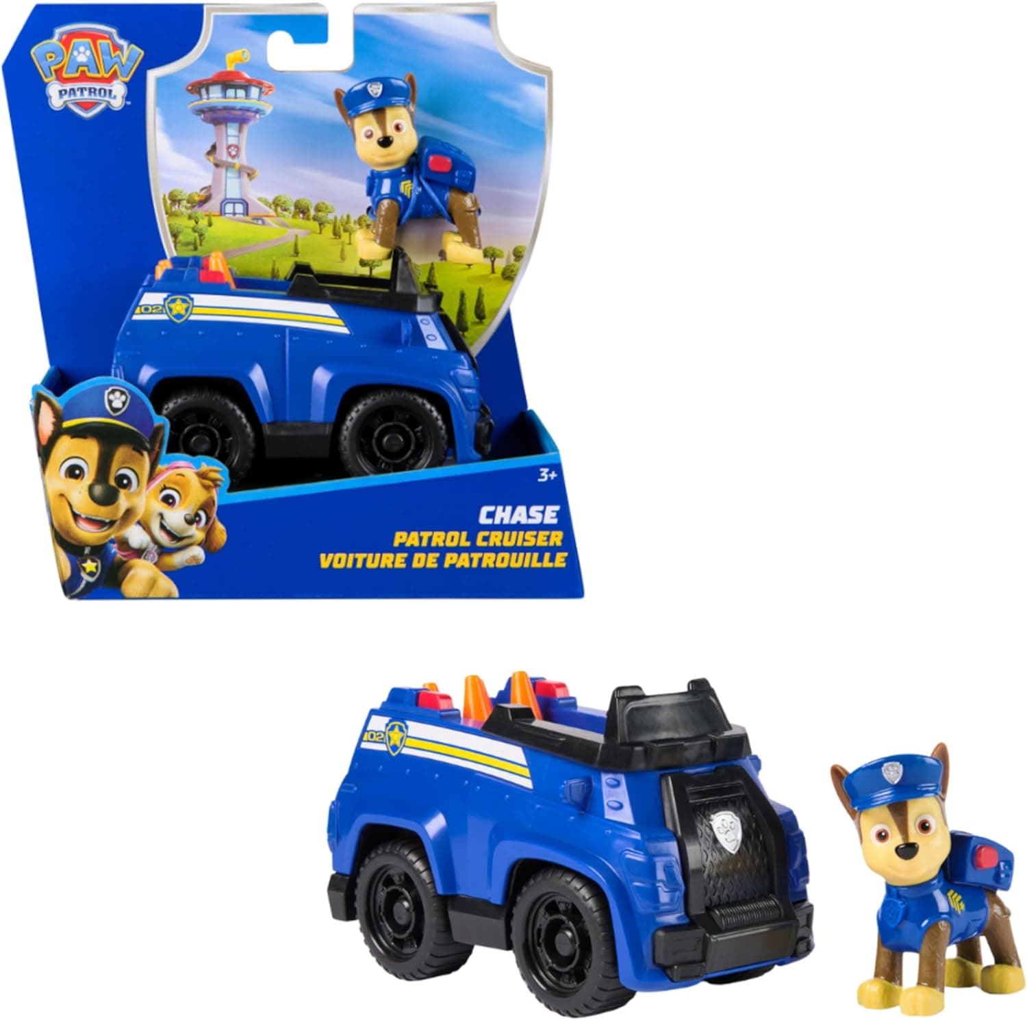 PAW PATROL Chase-Figur mit Polizei-Fahrzeug, stabiles Basis-Fahrzeug, authentisches Spielzeug zur Serie für Kinder ab 3 Jahren
