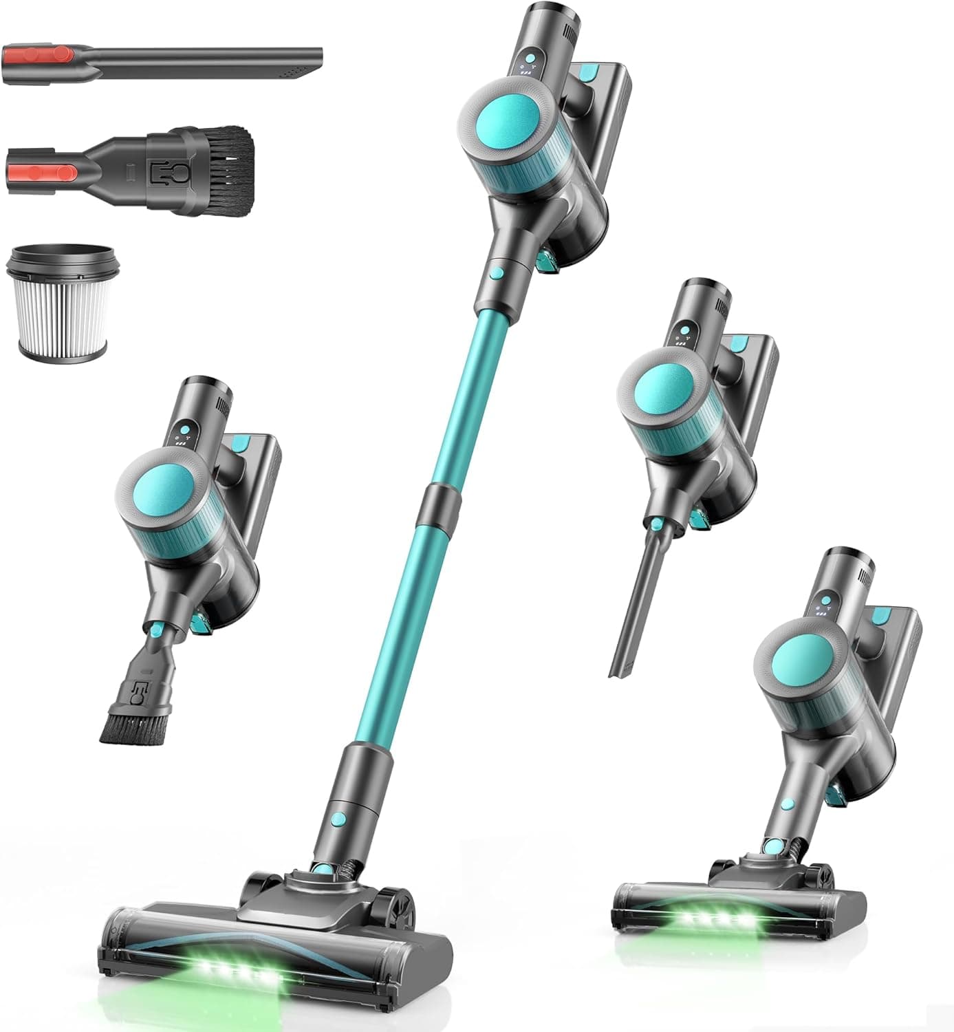 Aspirateur Balai sans Fil 45KPa, Aspirateur sans Fil Puissant, 50 Min Autonomie, Batterie Amovible, Brosse Anti-Enchevêtrement LED, Aspirateur Léger pour Poils d'animaux, Tapis, Sols Durs Canapé