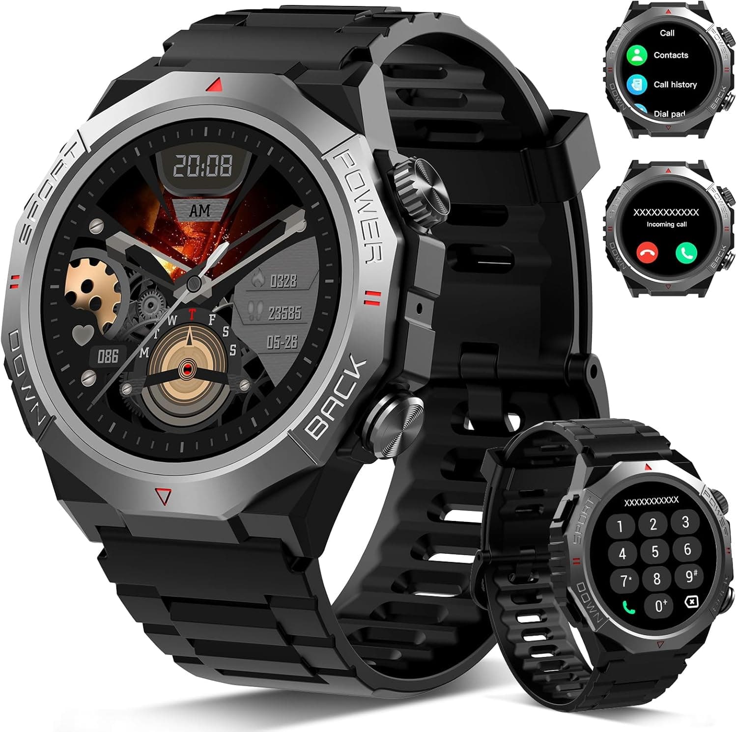 Smartwatch Uomo Donna con Effettua o Risposta Chiamate, 1.39" Militare Orologio Smartwatch, Sonno Cardiofrequenzimetro, 110+ Modalità Sportive Fitness Tracker, IP68 Smart Watch per Android iOS, Nero