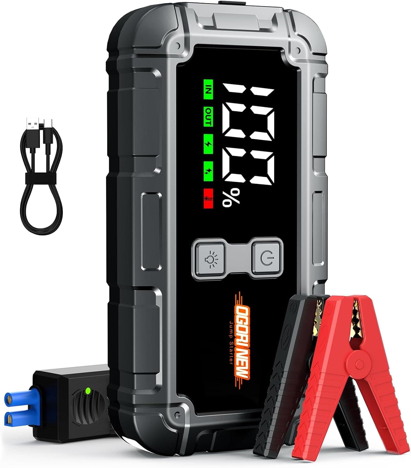 Jump Starter Power Pack, 7000A Car Battery Booster Jump Starter and Jump Pack for 12V Vehicles, OGORI NEW Battery Booster with LCD Screen and Flashlight ((10L Gas/8L Diesel))