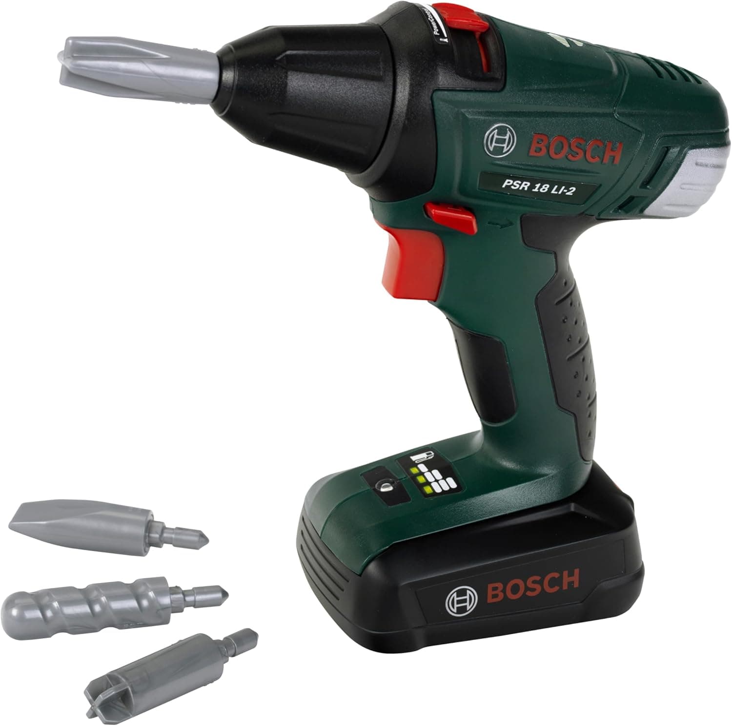 Theo Klein 8567 Avvitatore a batteria Bosch, Trapano/cacciavite a batterie con attacchi rotanti e intercambiabili, Luce e suono, 20 x 6,5 x 19 cm, Giocattolo per bambini a partire dai 3 anni di età
