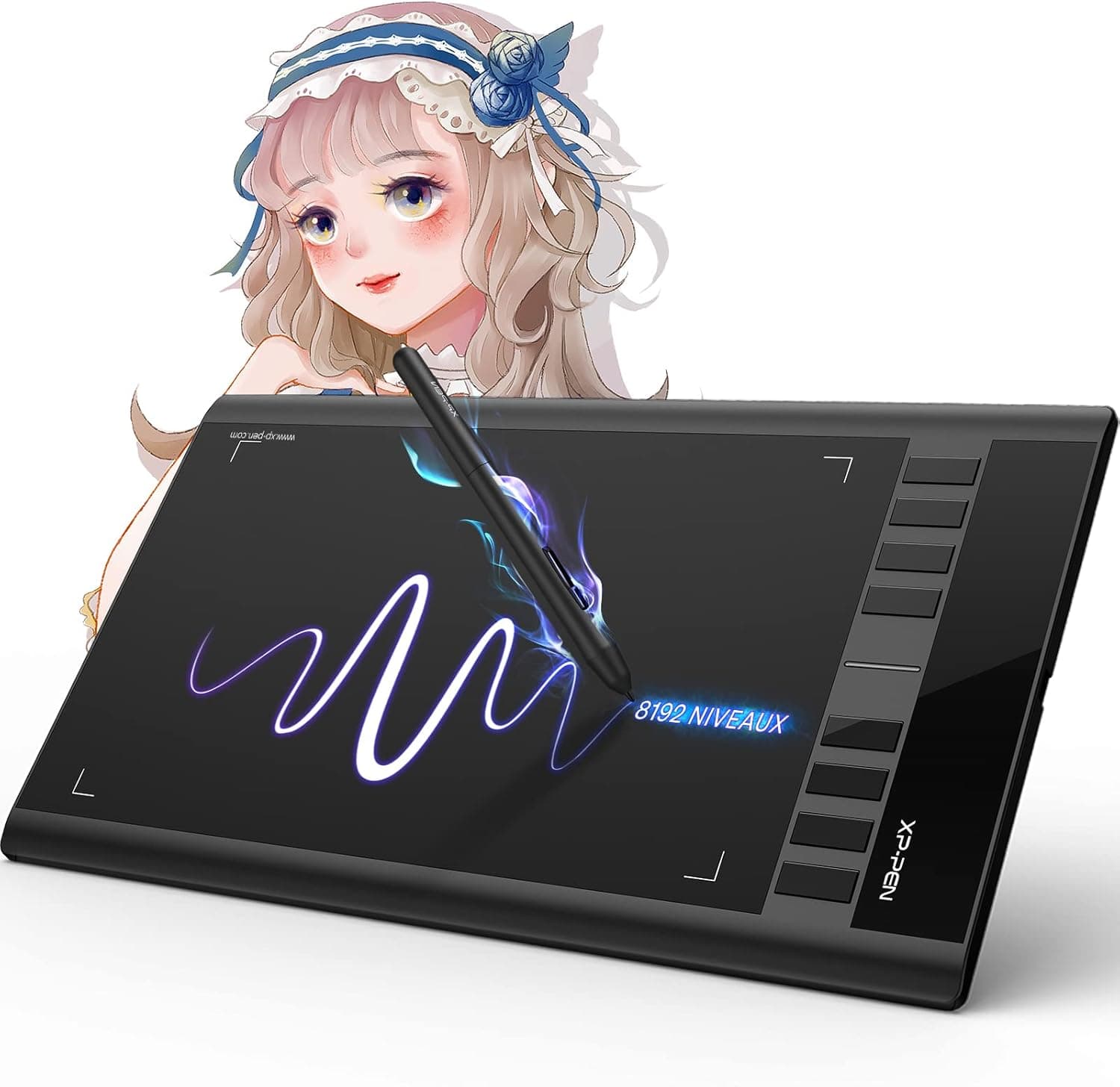 XP-Pen Star03V2 Tablette Graphique 12 Pouces avec Stylet Passif 8192 Niveaux et 8 Raccourcis Pallette Dessin Numérique - Compatible avec Windows Mac Chromebook