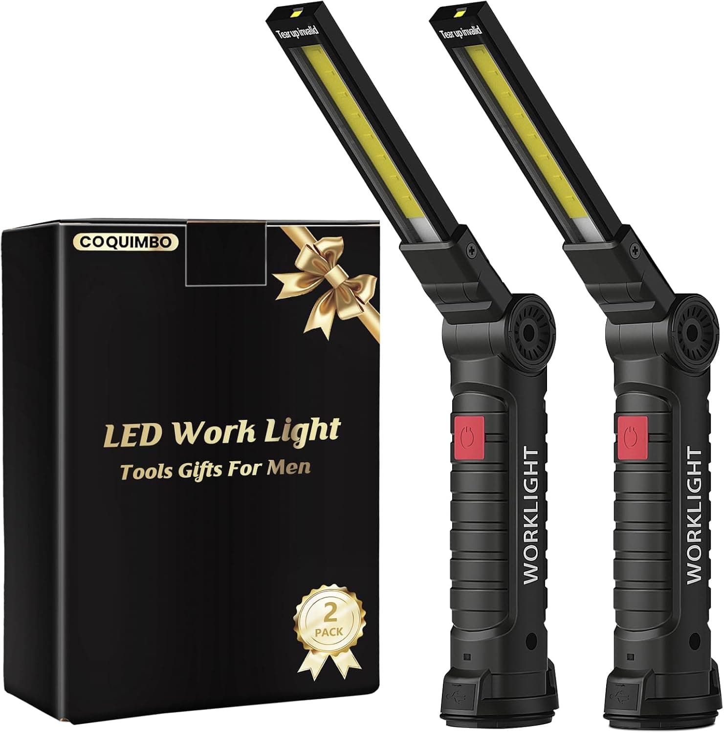 Coquimbo Geschenke für Männer Werkstattlampe LED Arbeitsleuchte, Taschenlampe Werkstatt Handlampe KFZ Werkzeug mit Magnet und Haken für Autoreparatur Camping Notfall (2 Stück, Schwarz)