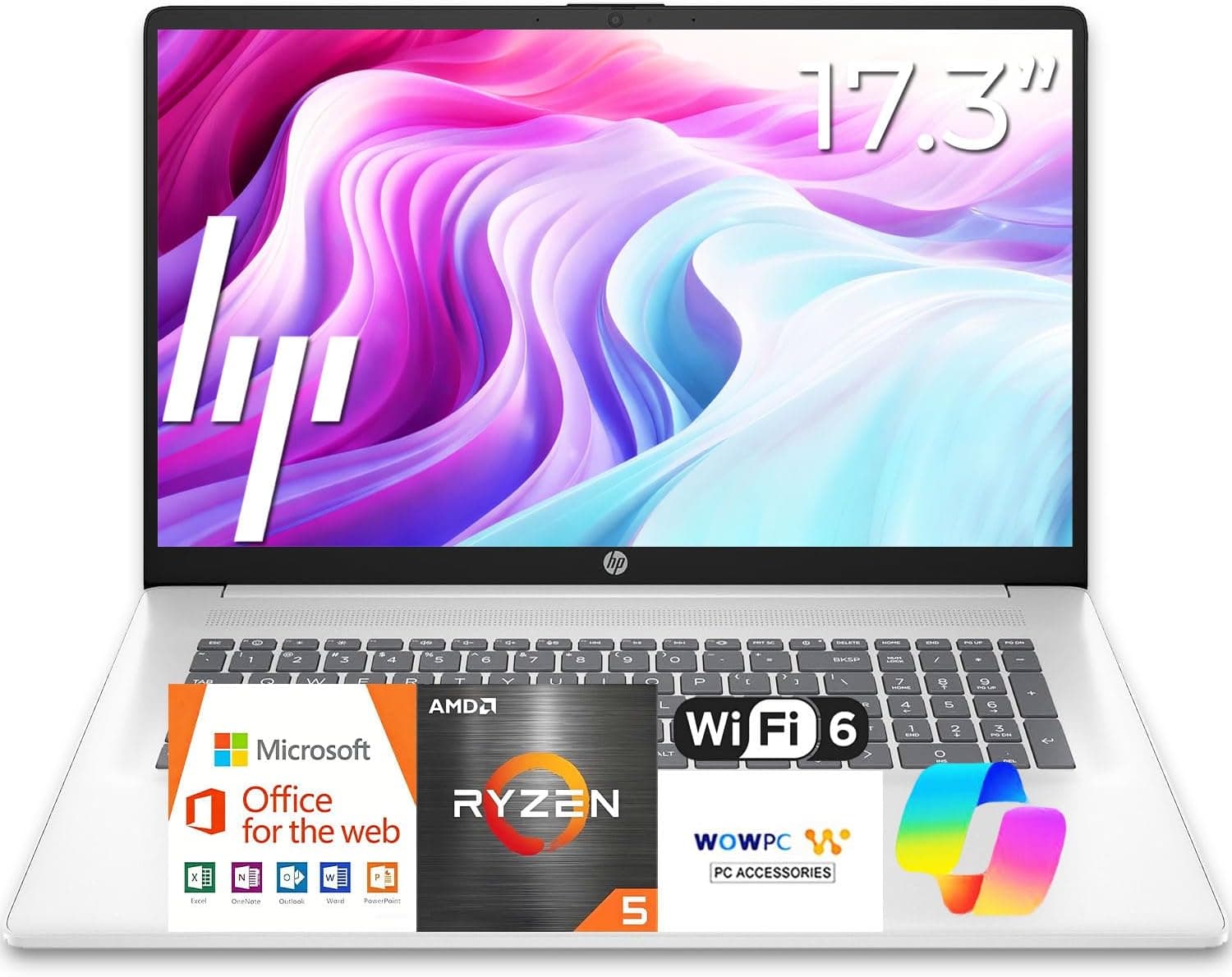 HP 17 inch Business Laptop Computer • 2026 Edition • Latest AMD Ryzen 5 CPU • 16GB RAM | 512GB SSD • 17.3" FHD Display • Copilot+ • Long Battery Life • Windows 11 with Office 365 for The Web