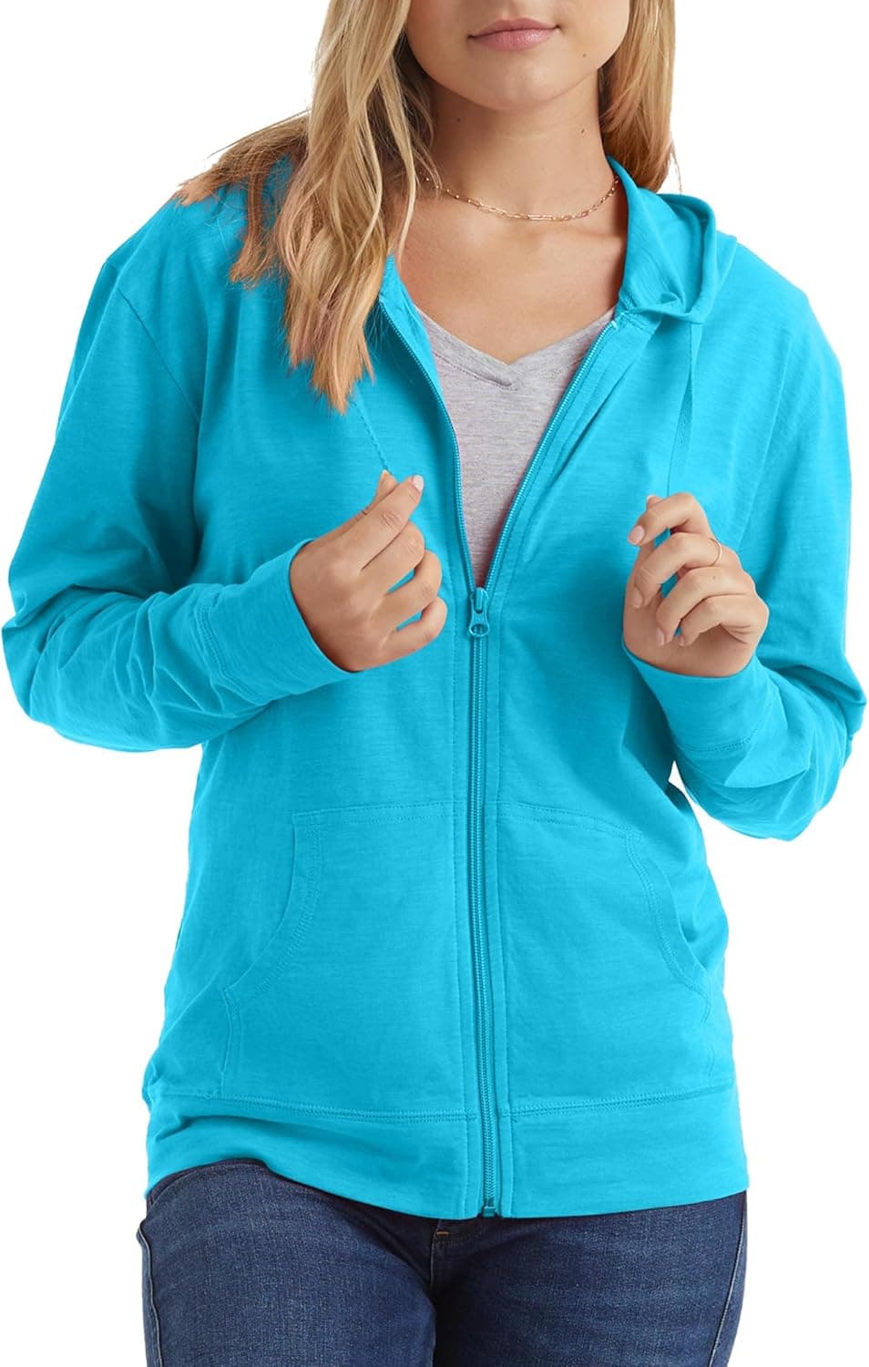 Hanes womens Slub Knit Full-zip Hoodie, Textured Cotton Zip-up T-shirt Hoodie for Women