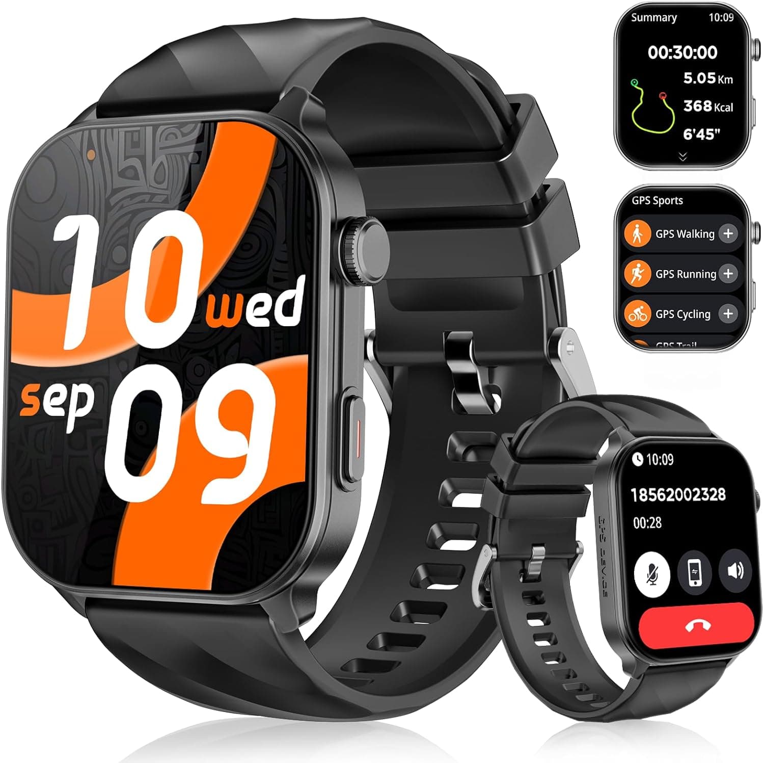 Smart Watch for Men Women with Built-in GPS, Answer/Make Calls, 2.01" Smartwatch for iPhone/Android Phones, Fitness Watch with 110+ Sports Modes Heart Rate/Sleep Monitor, 1 ATM Waterproof (Black)