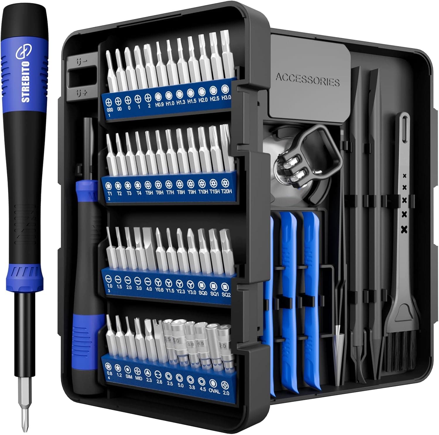STREBITO Small Precision Screwdriver Set 64-Piece with Torx, Triwing, Pentalobe, Electronics Repair Tool Kit for Computer, PC, Laptop, MacBook, Tablet, Phone, PS5, Glass, Ring Doorbell