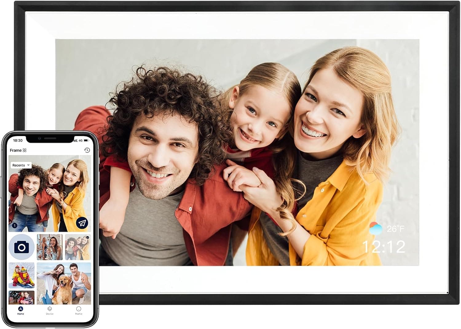 AEEZO Digitaler Bilderrahmen mit WLAN, 32 GB, 10,1 Zoll mit 1280×800 Auflösung, Schlafmodus, Elektronischer Bilderrahmen, Schnelles Fernhochladen von Videos und Fotos über die AiMOR-Software (Schwarz)