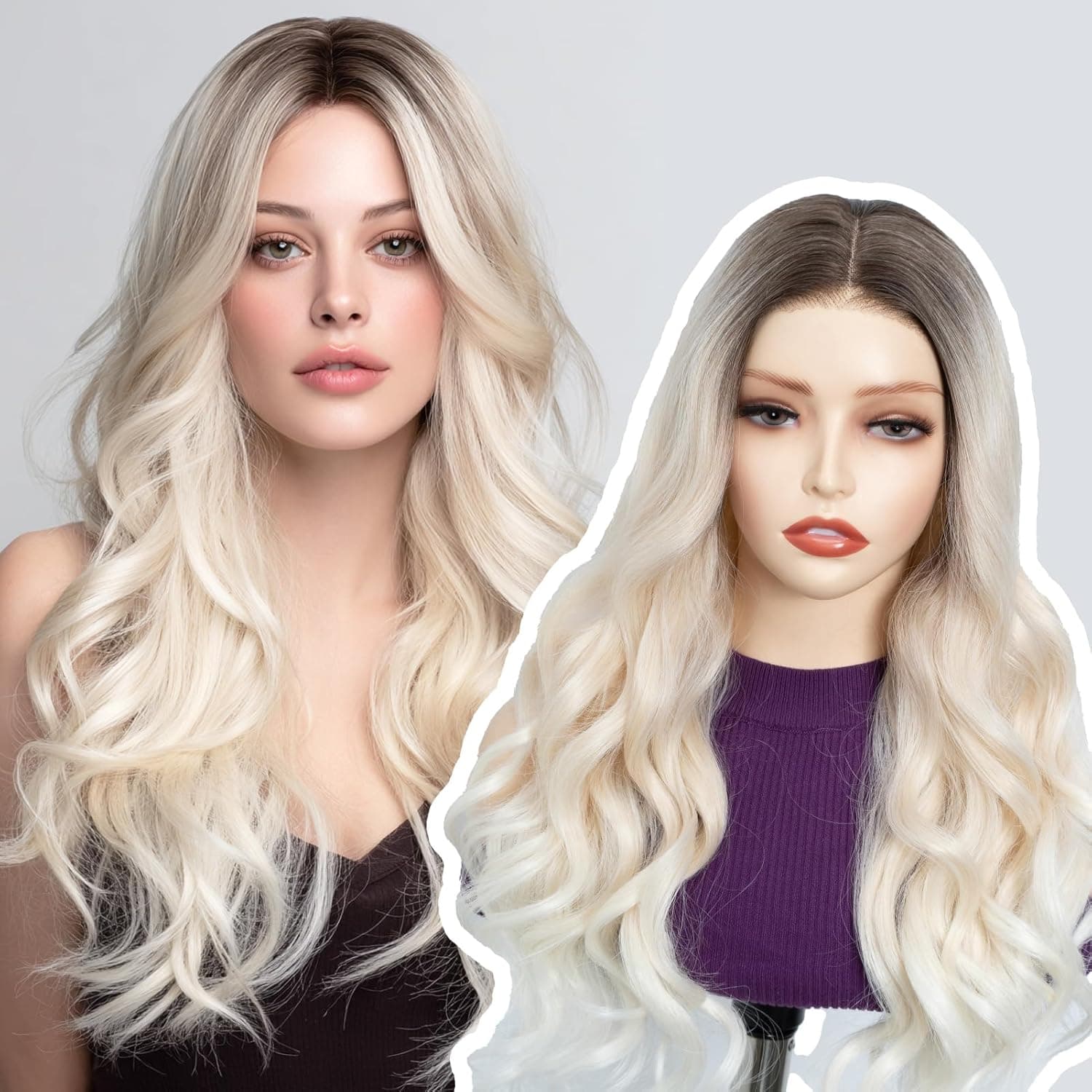 FASHION IDOL Centre-parted Lace Front Curly Wig for Women and Girls 24 Inches Ready-to-Wear for Daily Use