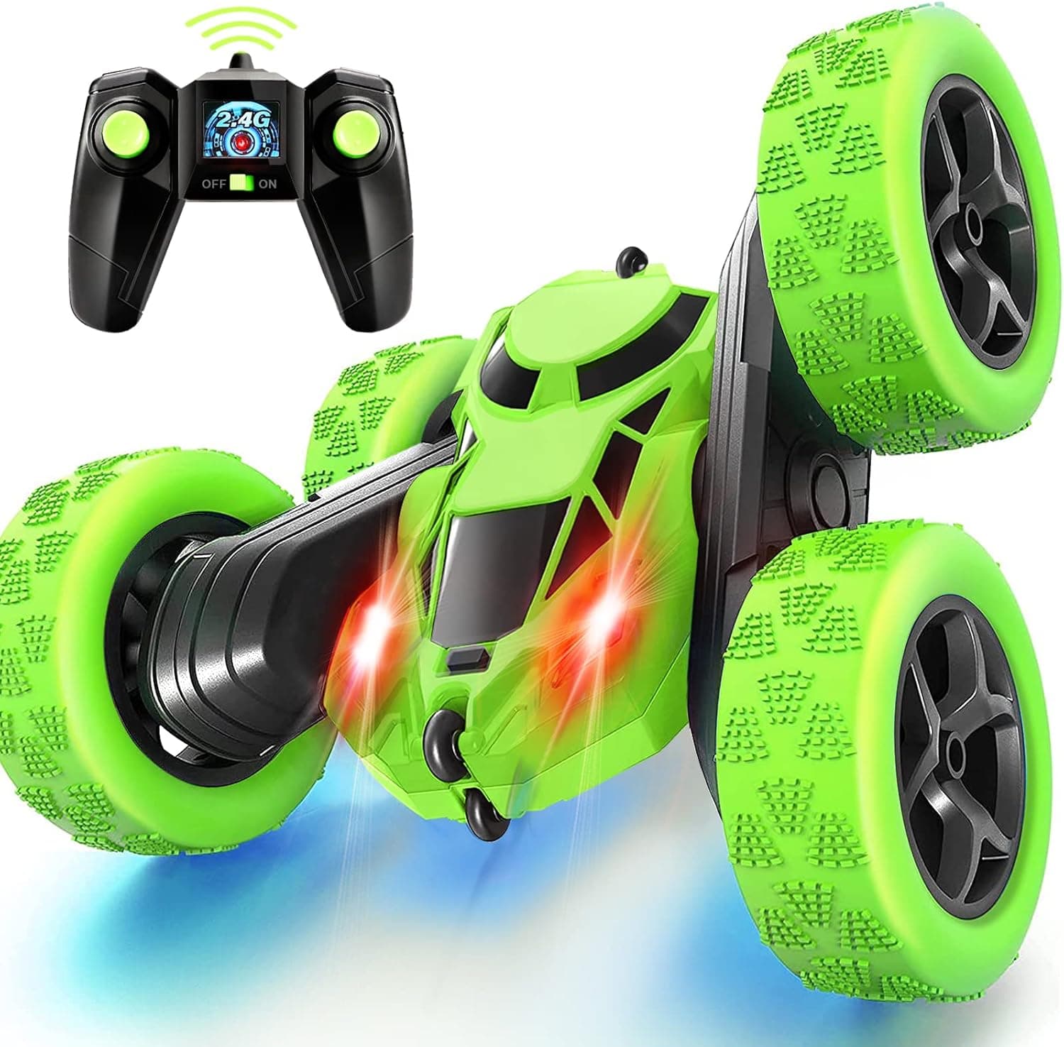 MidiVix Ferngesteuertes Auto, 90 Min Spielzeit, 2.4Ghz Doppelseitig 360° drehbare RC Stunt Crawler mit Scheinwerfern, 4WD Off Road Drift RC Auto Spielzeug Geschenke für Jungen 6-12 Grün