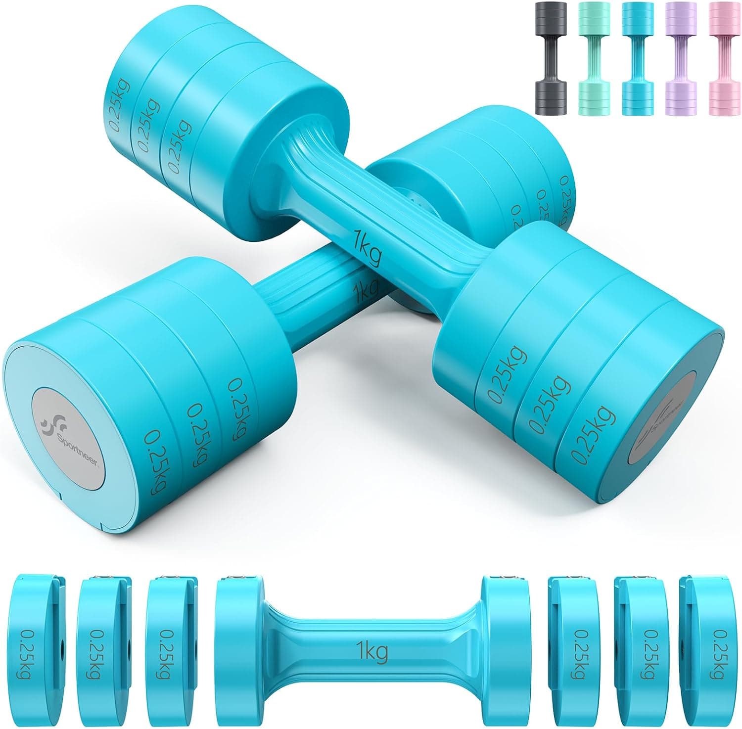 Sportneer Verstellbare Hanteln Set – Hanteln Frauen Set je 1–2,5 kg, 4-in-1 Kurzhanteln 2er Set, Adjustable Dumbbell Set für Home Gym, Fitness, Krafttraining, Geschenk
