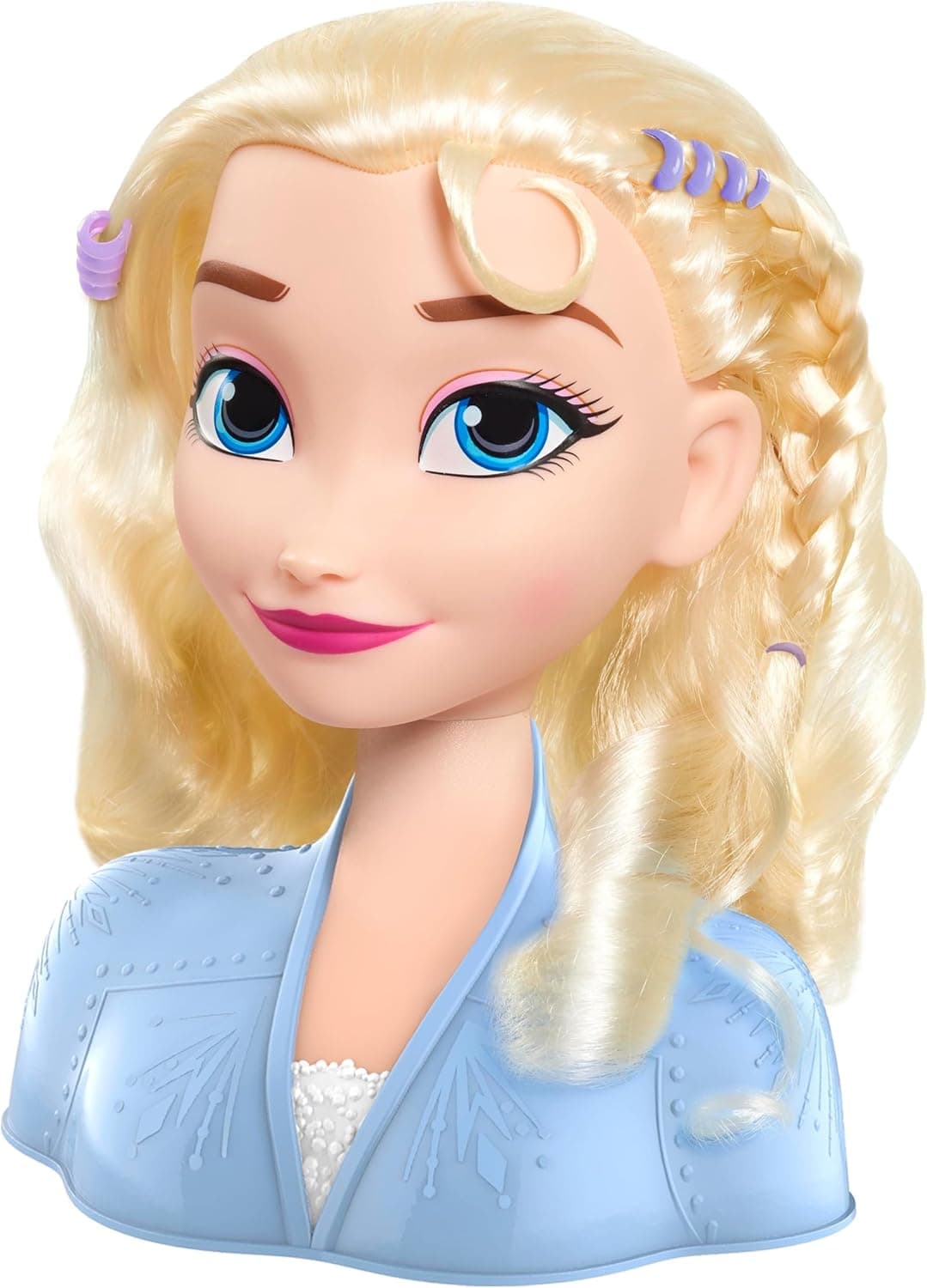 Cabeza para Peinados Disney’s Frozen 2 Elsa Styling Head, de Pelo Rubio, con 17 Accesorios para Ponerse en el Pelo y Compartir; Juguetes para niños a Partir de 3 años de Just Play