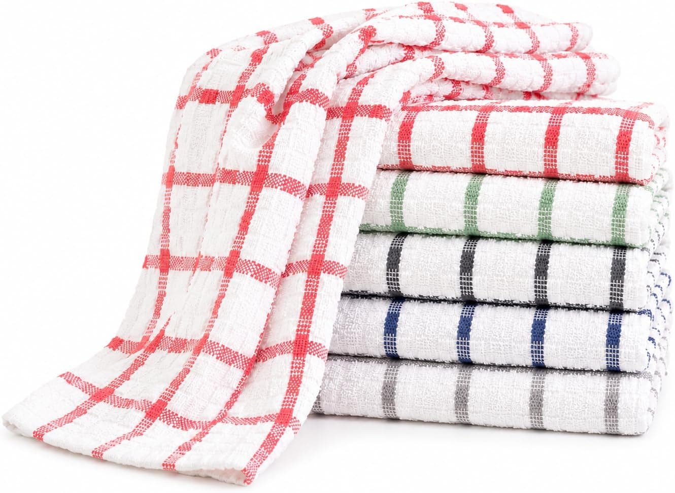 Tea Towels Extra Large 70 X 40 cm Kitchen Towels Set - 100% Cotton Terry Towelling Soft Absorbent Lint Free Kitchen Cloth Dish Towel and Bar Towels Assorted Colors (Pack of 6)
