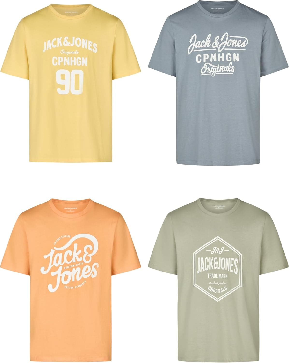 JACK & JONES Tshirt Herren Regular Fit JJLINO 4er Pack Set Pack Rundhals Kurzarm Sommer Tee Shirt Print Schwarz Weiß Grün Rot Blau Grau S M L XL XXL 3XL