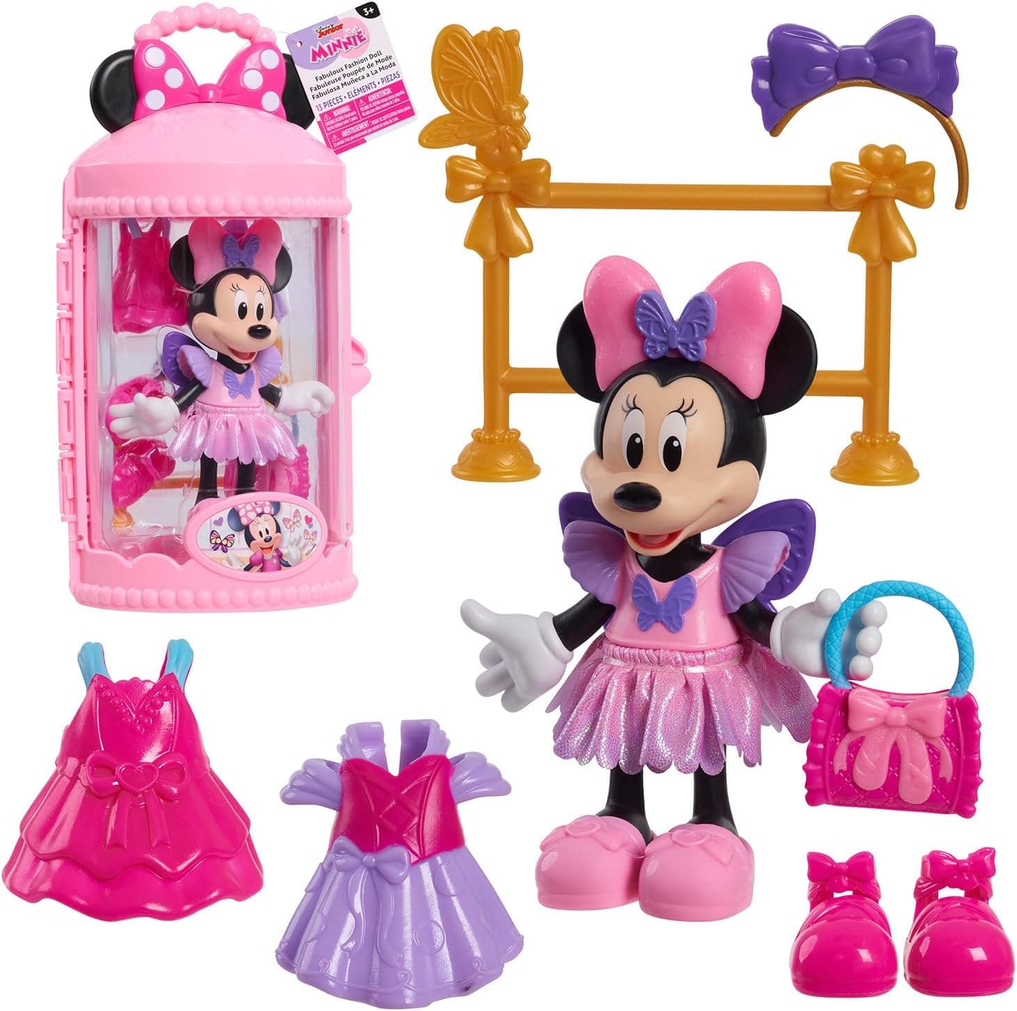 Just Play Bambola ballerina di Minni della collezione Fabulous Fashion Disney Junior, set di bambole e accessori da 13 pezzi, giocattoli per bambini dai 3 anni