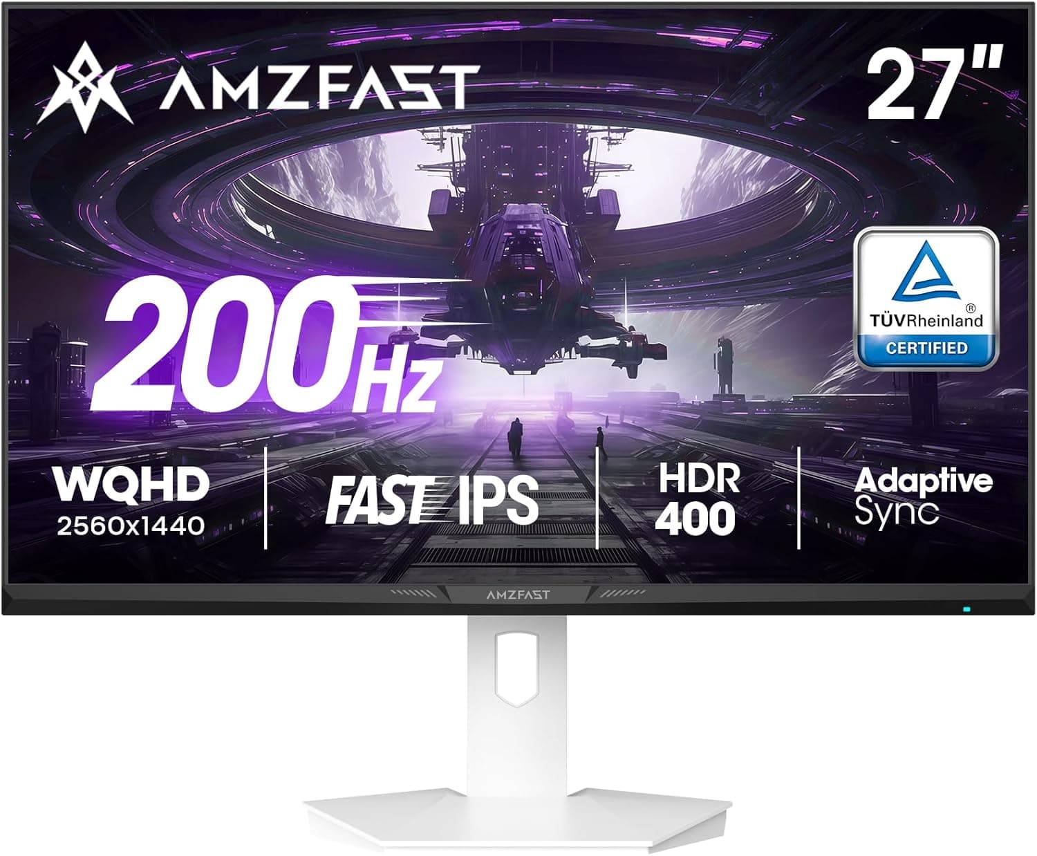 Amzfast 27" Gaming Monitor, 2560x1440 QHD, 200Hz, 1ms, Fast IPS, 95% DCI-P3, HDR 400, 4:3 Scaling, Adaptive Sync, TÜV Low Blue Light, HDMI2.0&DP1.4, VESA100x100- for FPS/RTS/Office, AMZG27F6Q