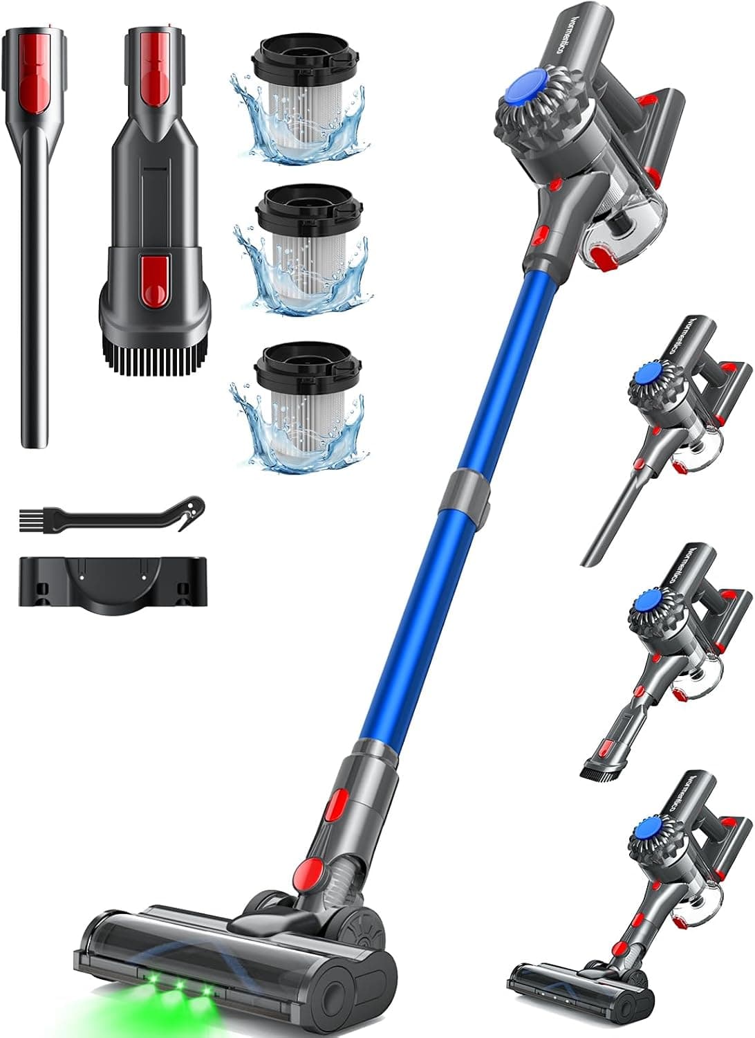 Akku Staubsauger Kabellos 50Mins/40KPA/450W, Akkustaubsauger mit Geen LED, Kabelloser Staubsauger mit Aufgerüstete Bodenbürste, Staubsauger Akku für Tierhaare, Blau
