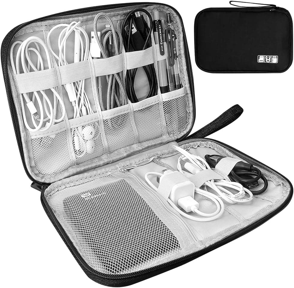 HCFGS Universal Storage Bag for Electronic Accessories USB Cable SD Card Hard Drive Charger Black