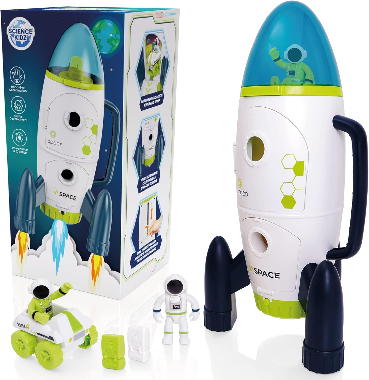 Science Kidz Space Rocket Set - Space Toys For Children Age 3, 4, 5 Year Olds - 42cm Spaceship With Lights & Sounds, 2 Astronauts, Rover Car & Batteries Included - Rockets Toys For Kids