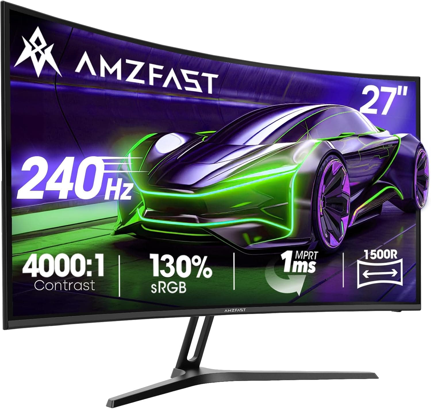 Amzfast 27 inch Curved Gaming Monitor, 240Hz, Full HD 1920x1080p, 1ms MPRT, 4000:1 Contrast, 130% sRGB, HDR, Adaptive-Sync, VESA 100X100, HDMI 2.0&DP 1.4– for FPS/RTS/Office, AMZG27C1 Pro