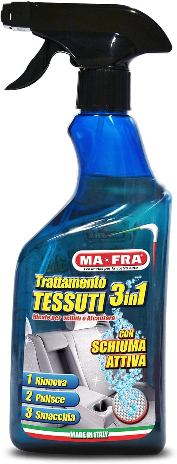 Ma-Fra Trattamento 3in1 Tessuti, Deterge e Smacchia Tessuti Delicati Come Velluto e Alcantara, Ideale per Sedili Auto e Microfibra, Rinnova i Colori e Dona Una Fresca Nota di Profumo, Formato 500ml