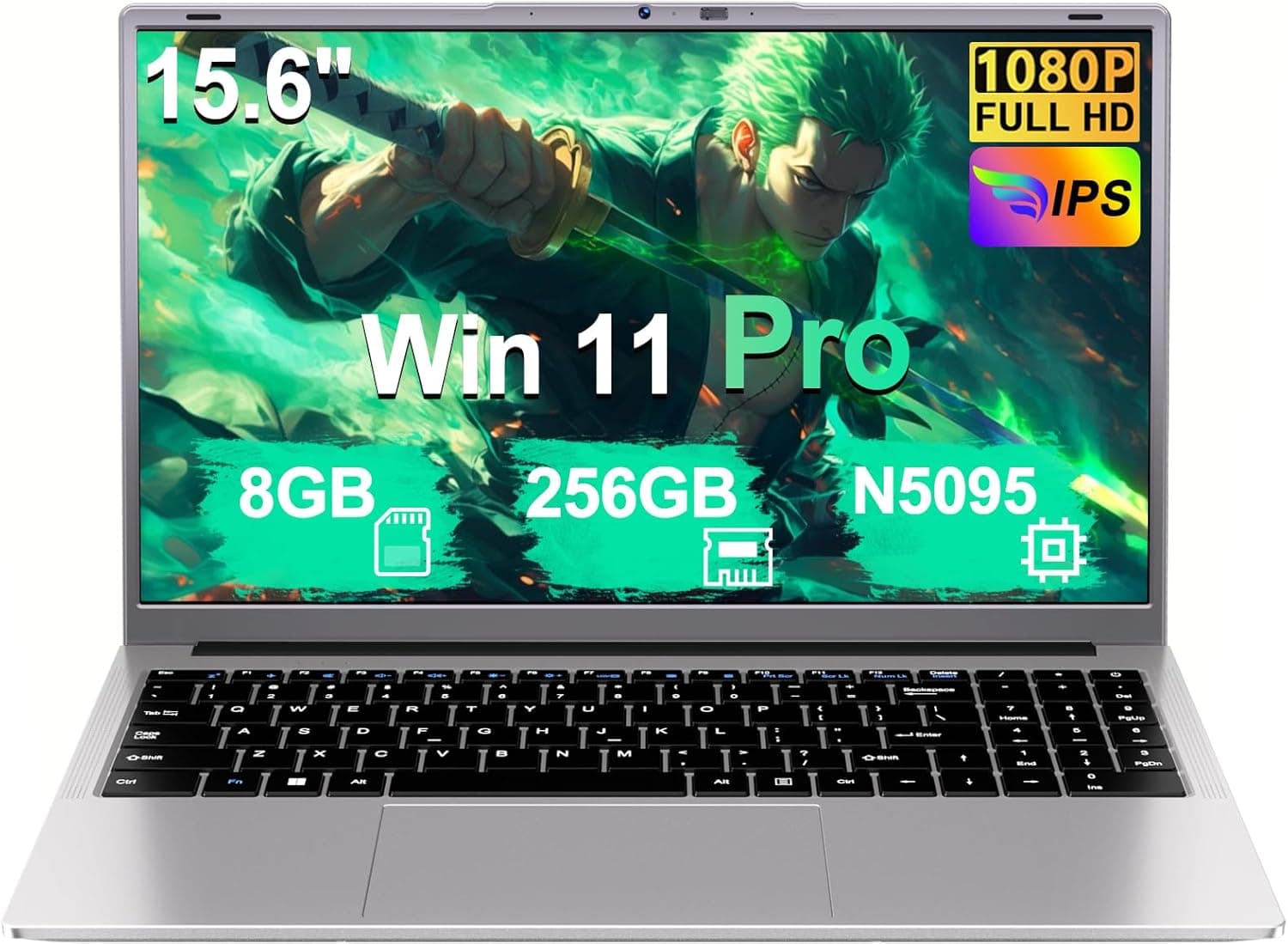 15.6 inch Laptop 8GB RAM 256GB SSD Celeron N5095, Full HD 1080P, Laptop Computer with Win11 Pro, 2MP Webcam, WiFi 5, BT4.2, USB3.0, Type-C, Numeric Keypad Laptops for Business and Students-Silver